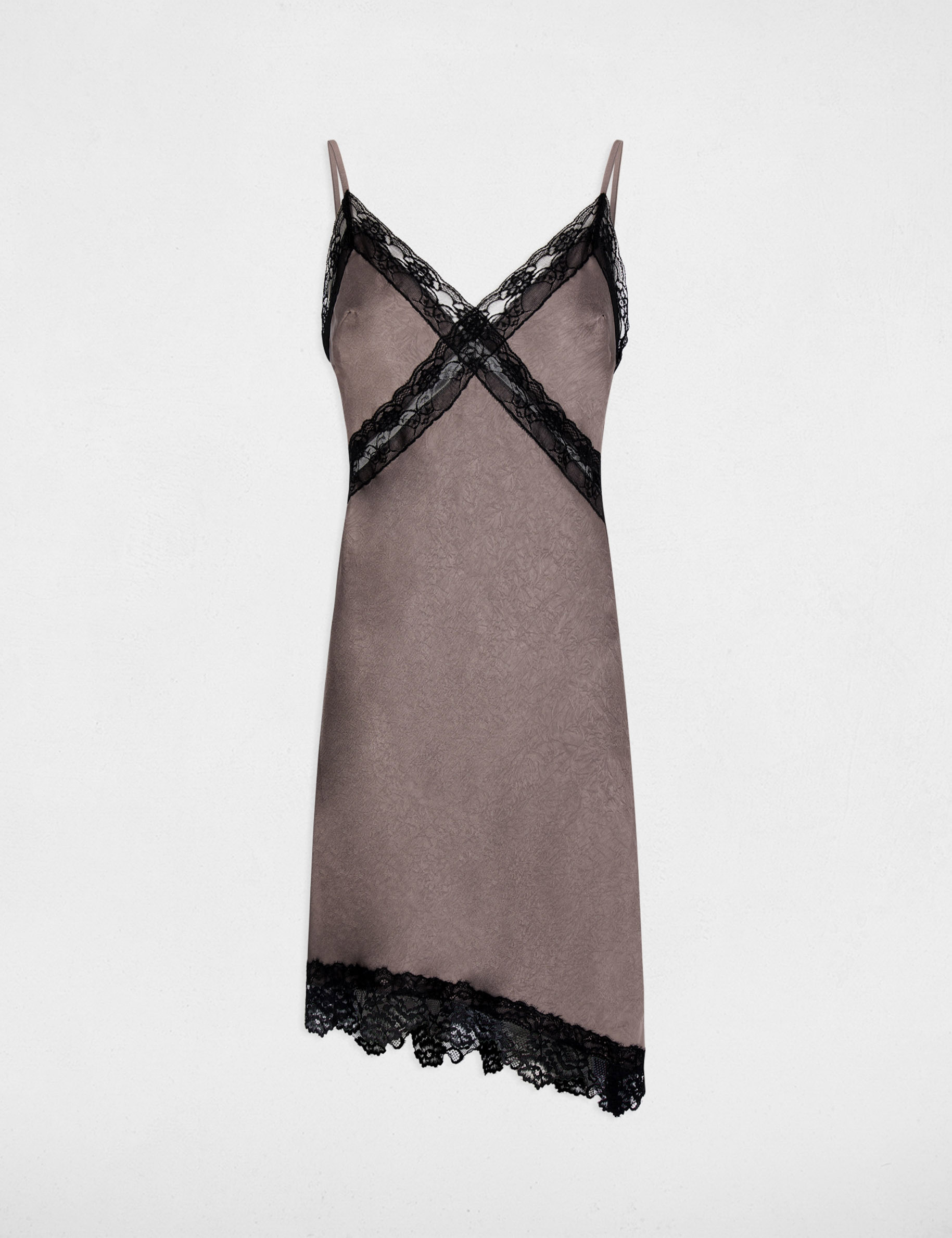 Vestido asim&eacute;trico satinado topo mujer