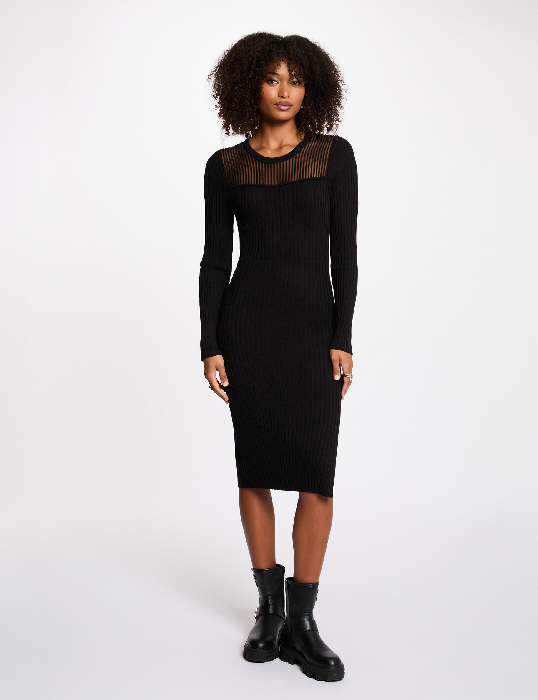 Vestido de punto largo ajustado negro mujer