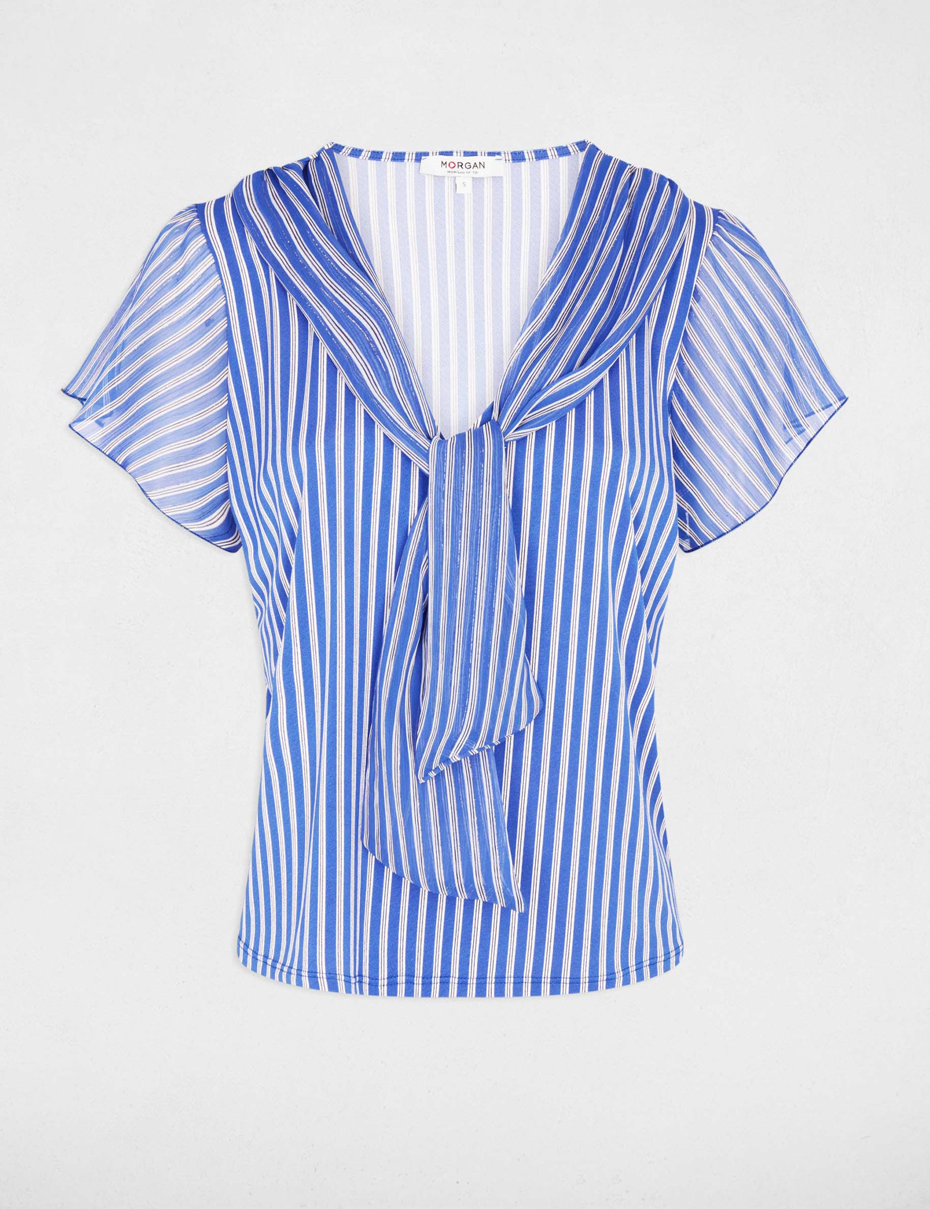Camiseta con cuello lazada blanco mujer