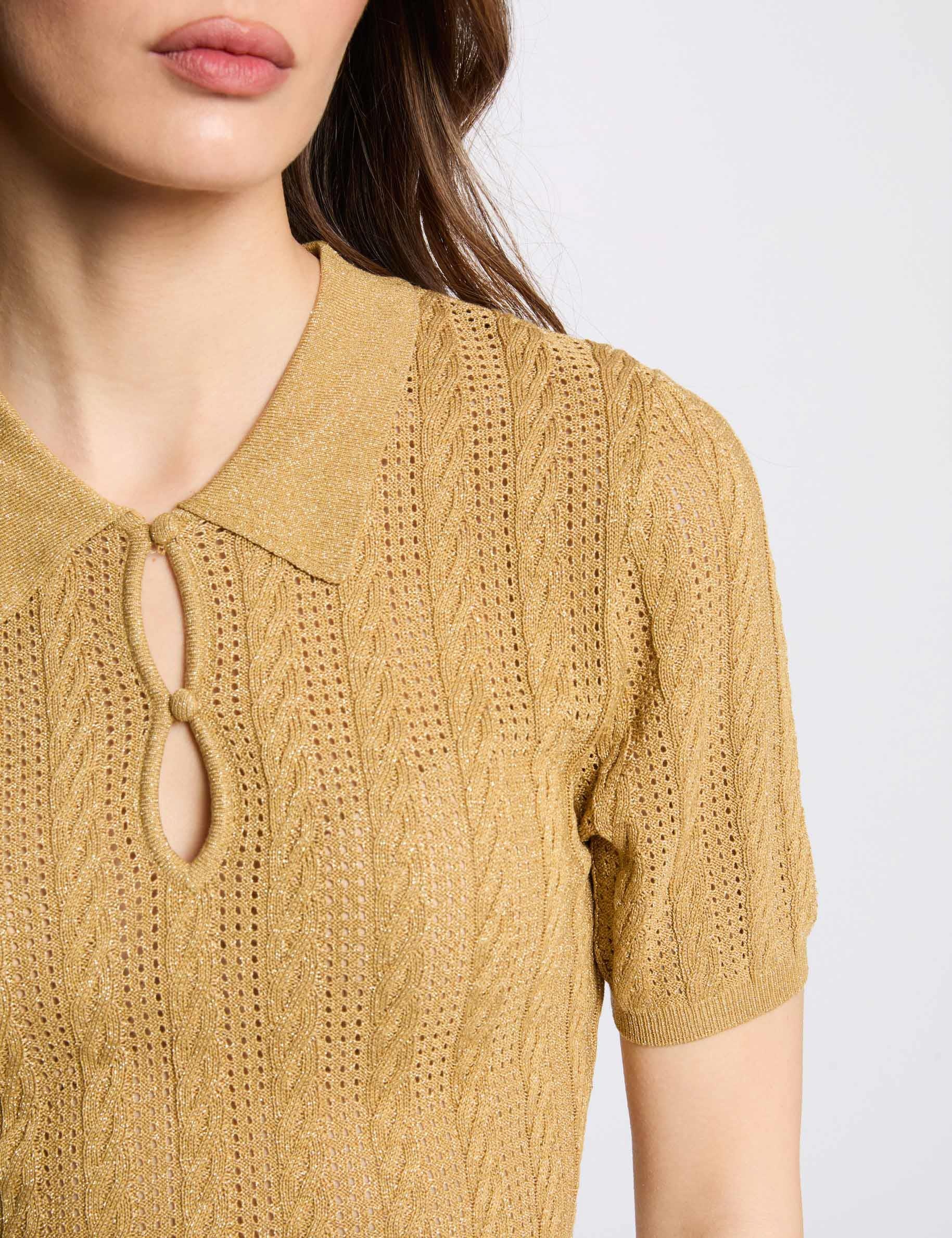 jersey cuello tipo polo amarillo mostaza mujer Jersey cuello tipo polo amarillo mostaza mujer