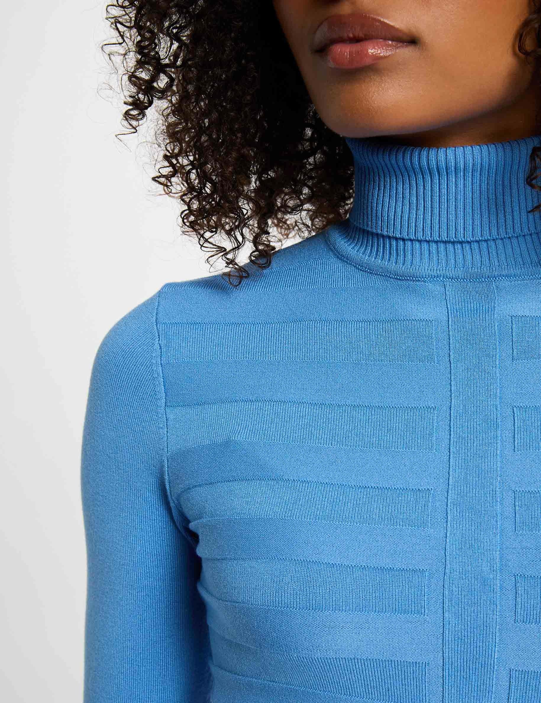 Jersey de cuello alto ajustado azul mujer