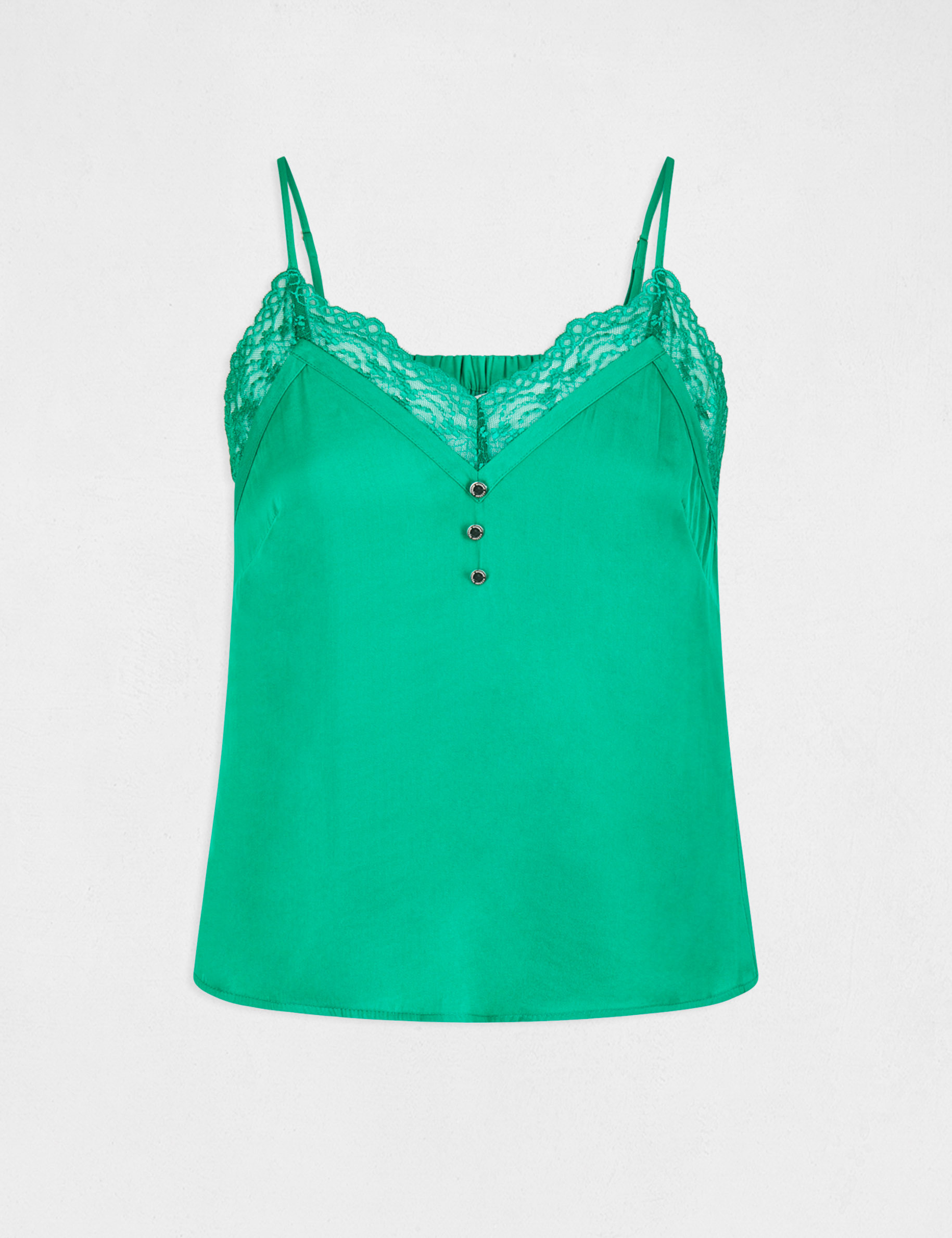 Top tirantes finos con botones verde mujer Top tirantes finos con botones verde mujer