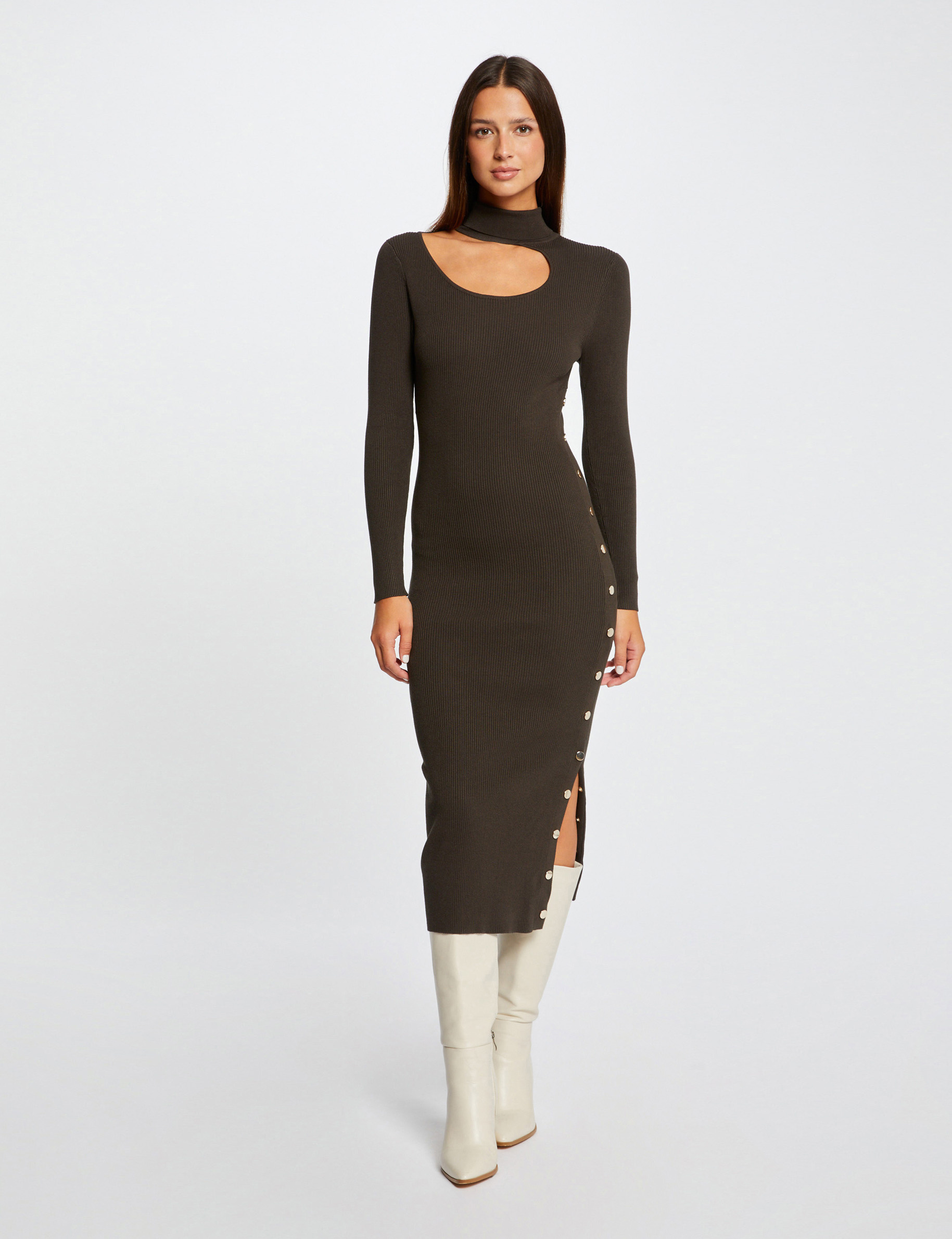 vestido de punto midi ajustado abertura verde oscuro mujer Vestido de punto midi ajustado abertura verde oscuro mujer