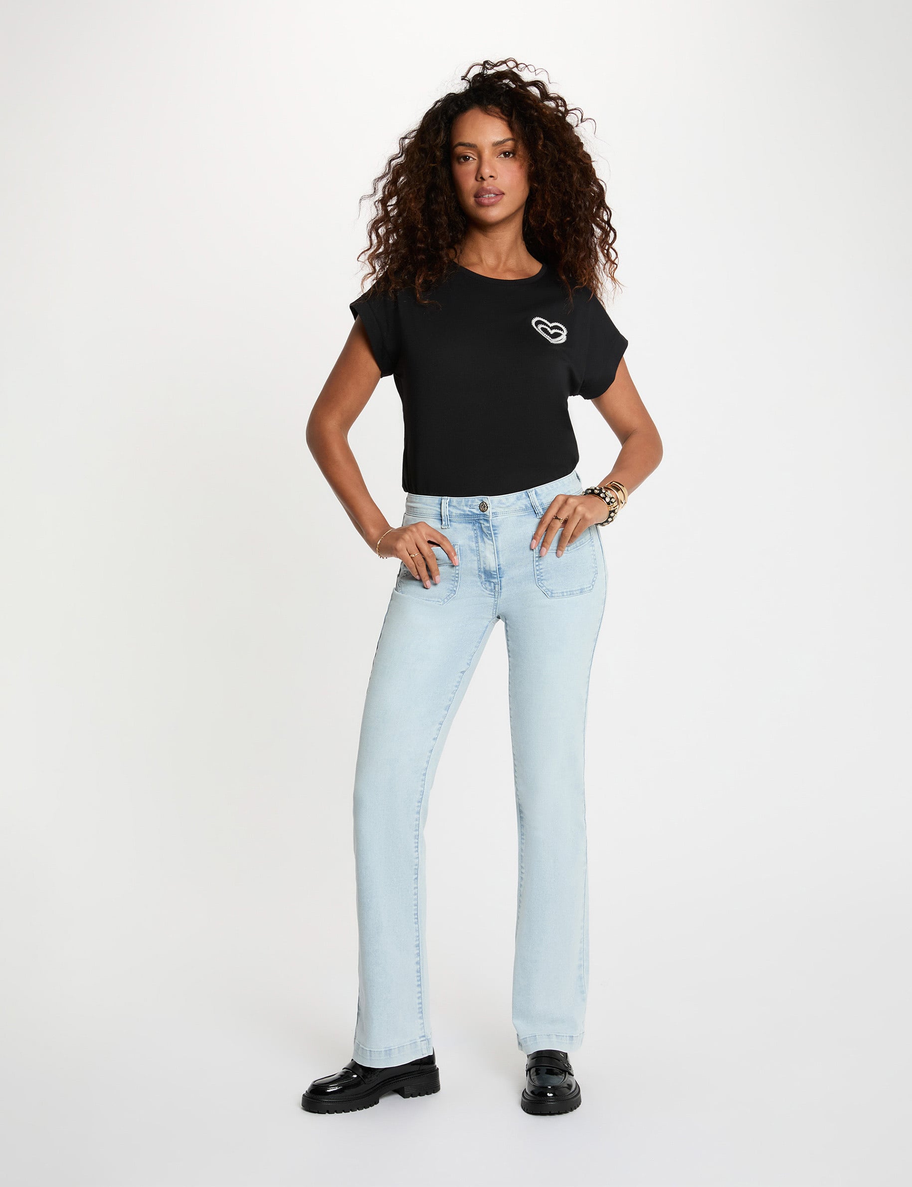 Vaqueros bootcut denim descolorido mujer
