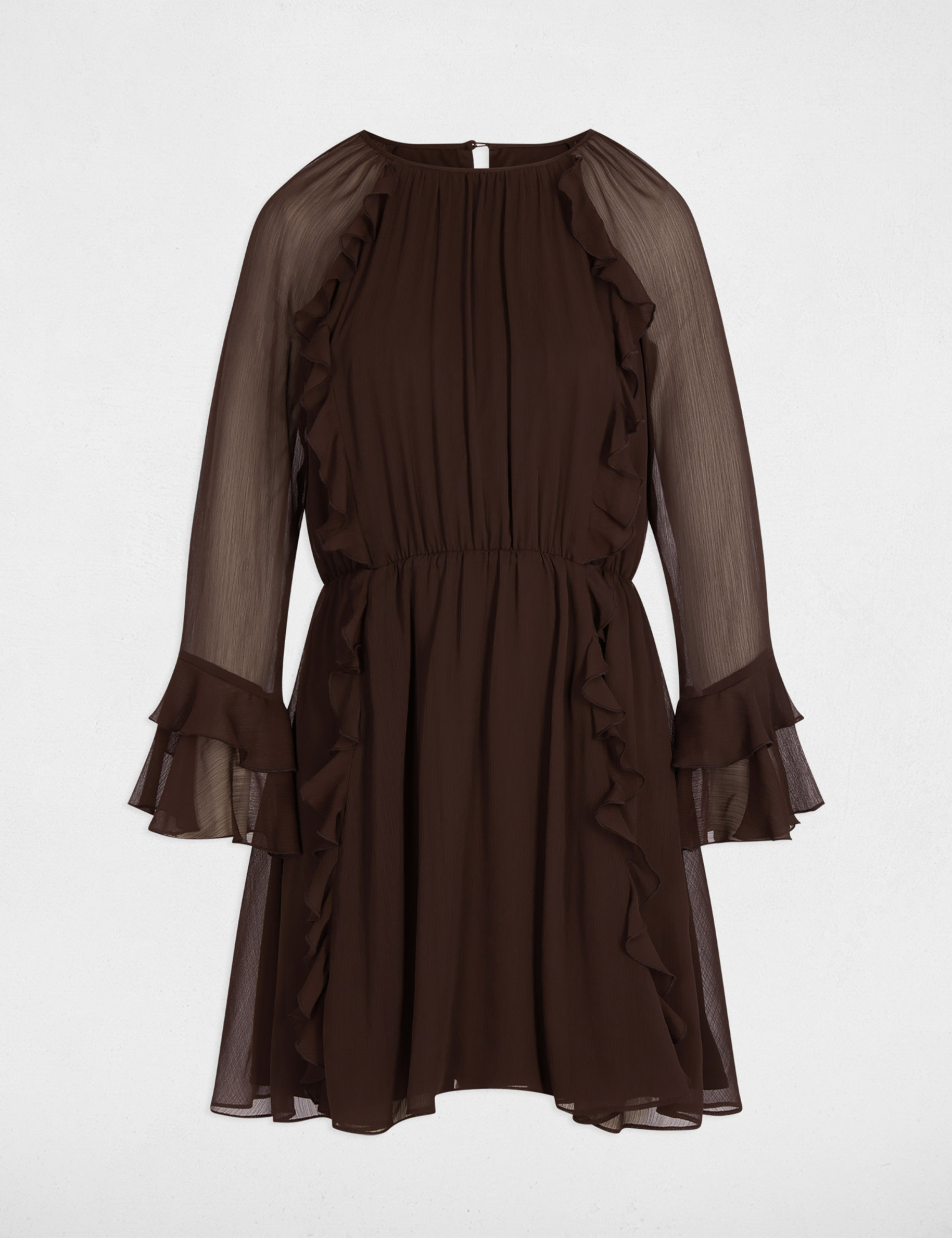 Vestido corto fluido marr&oacute;n oscuro mujer