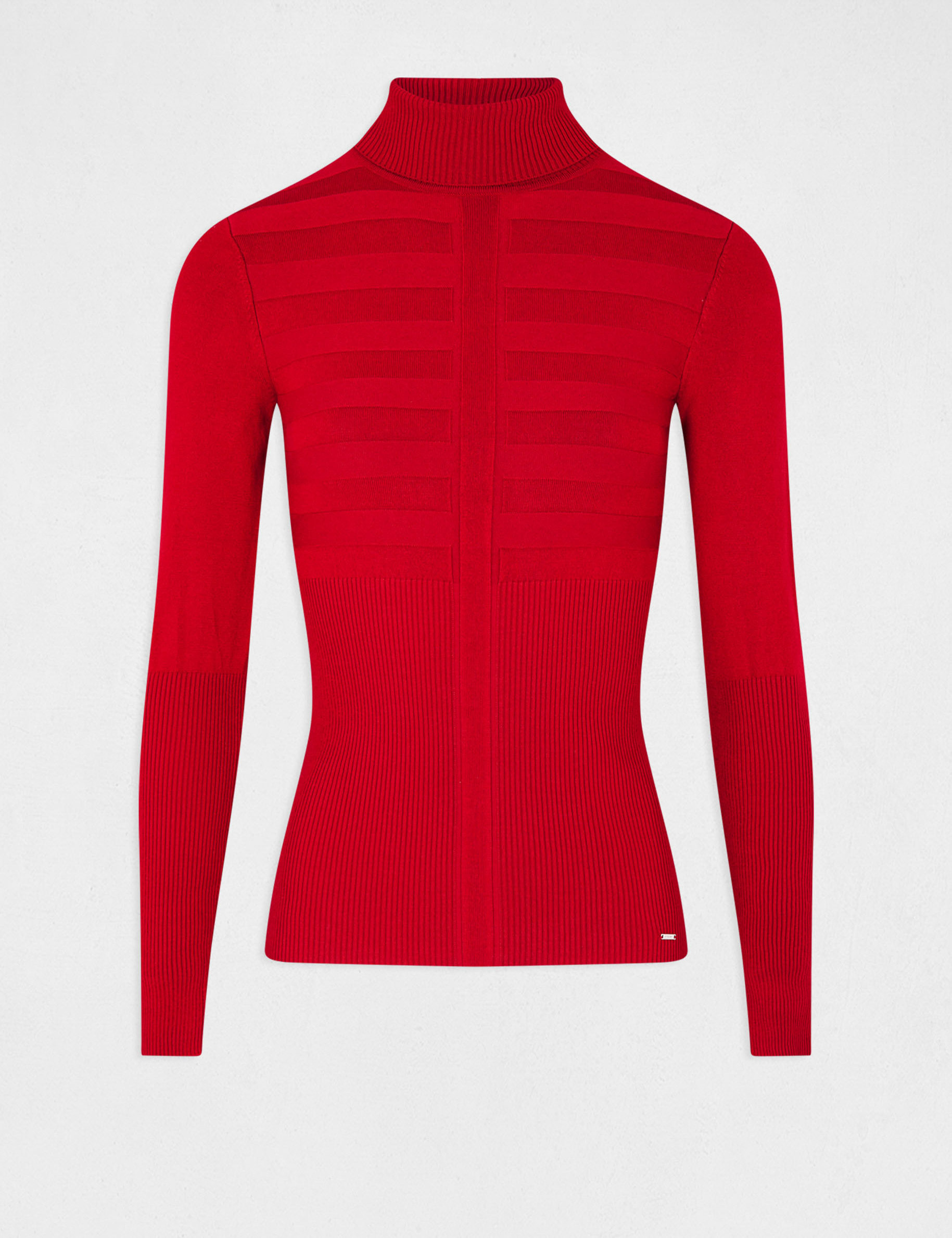 Jersey de cuello alto ajustado rojo vino mujer