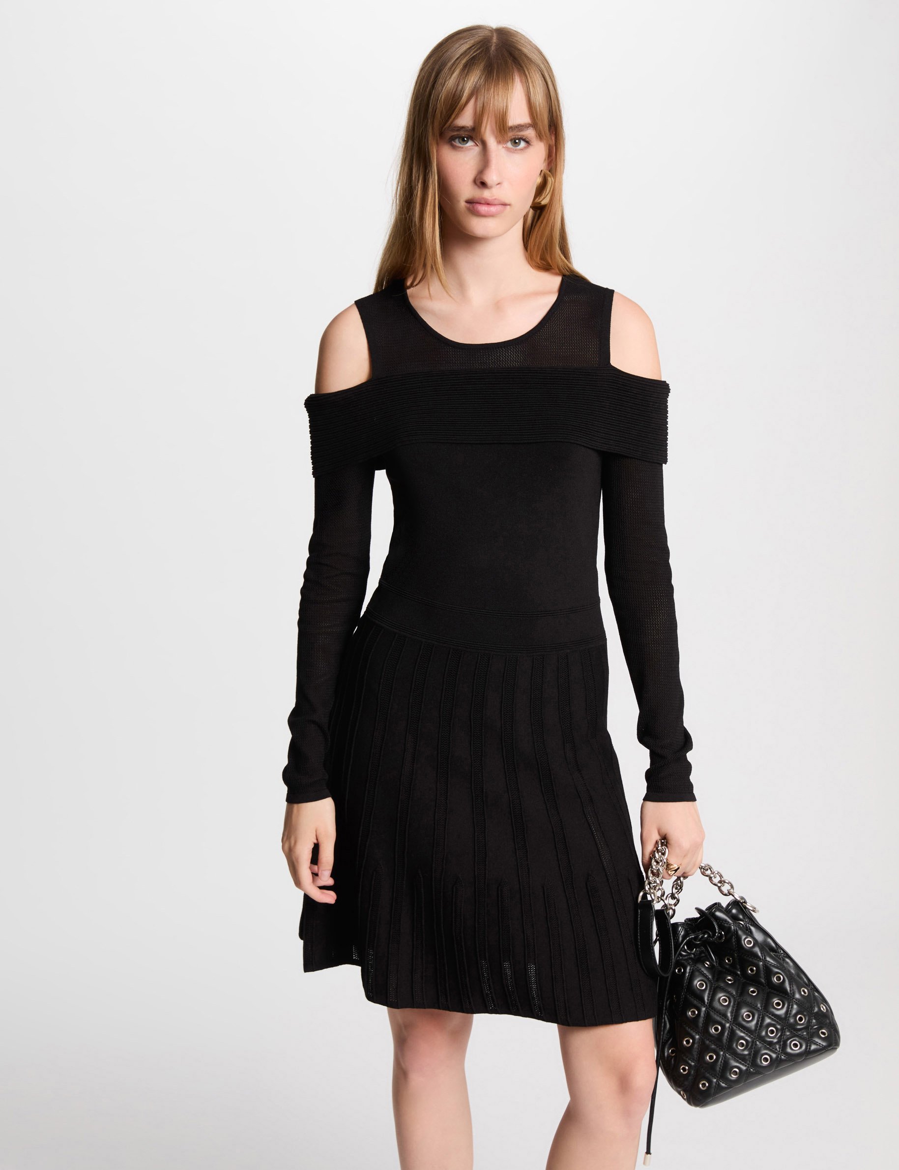 vestido punto corto evase negro mujer Vestido punto corto evasé negro mujer