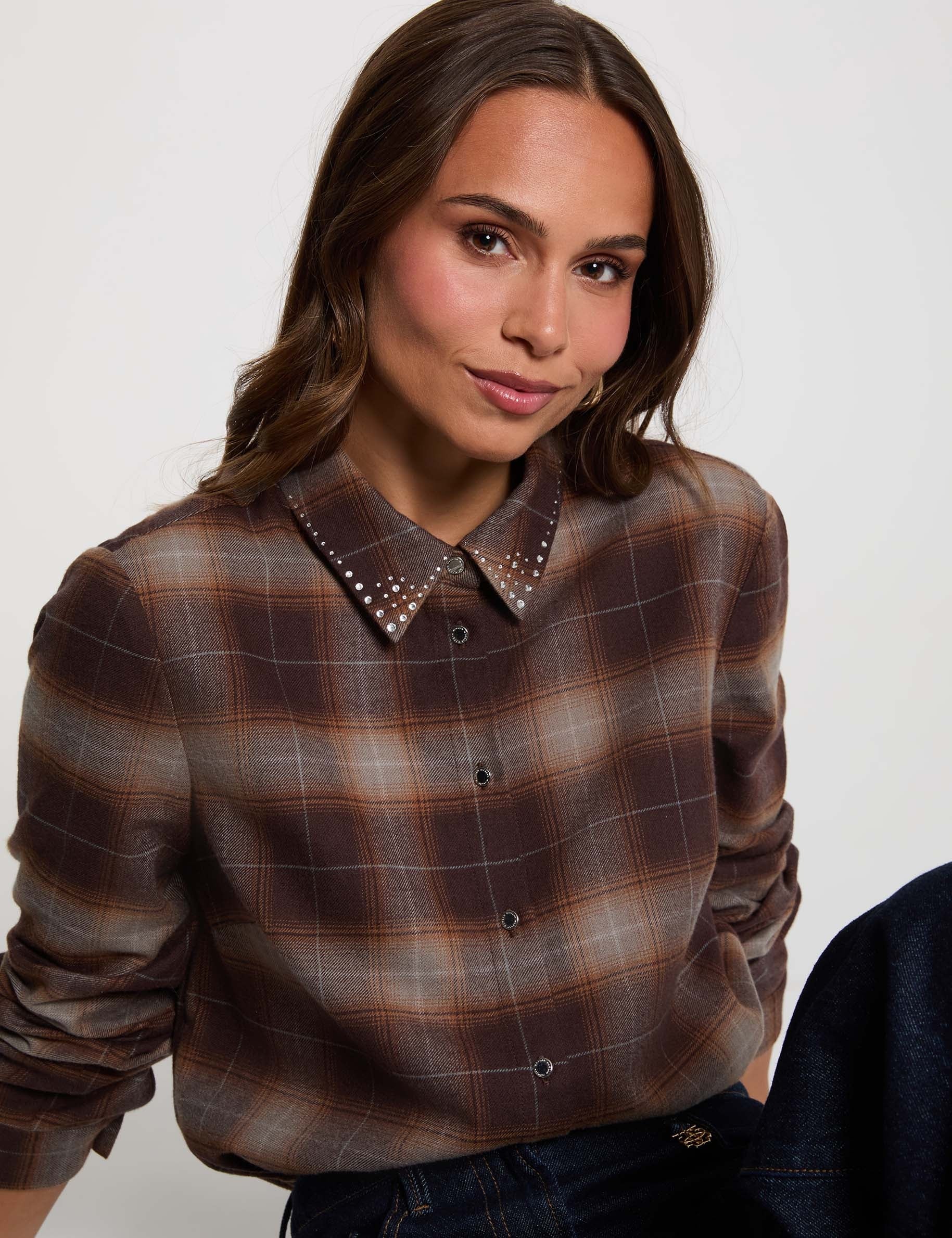 Camisa recta de cuadros multicolor mujer