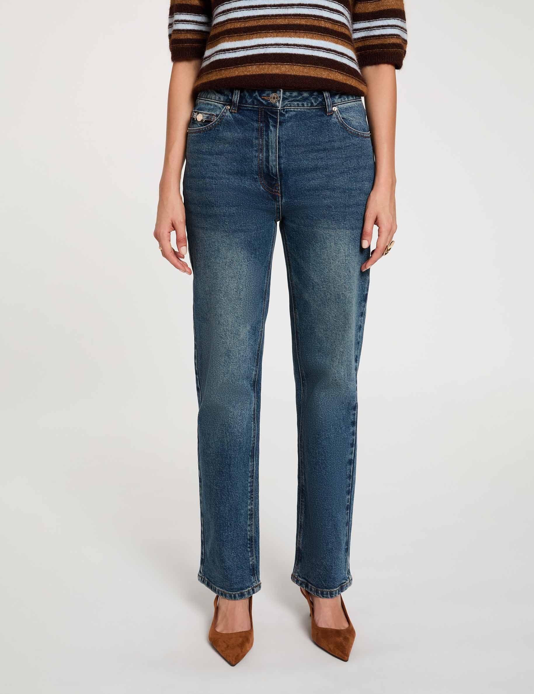 Vaqueros rectos de tiro alto denim stone mujer