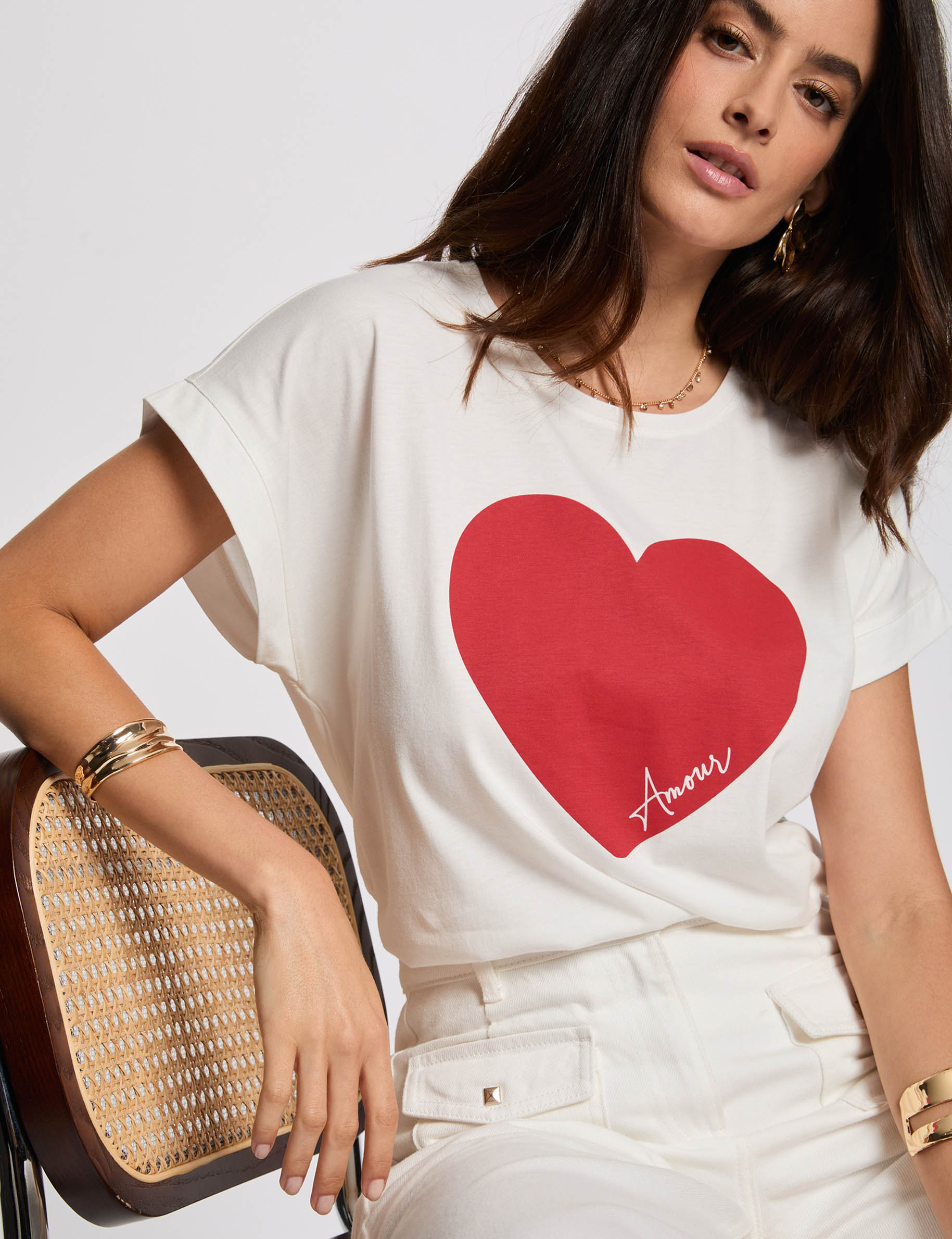 camiseta recta con inscripcion blanco mujer Camiseta recta con inscripción blanco mujer