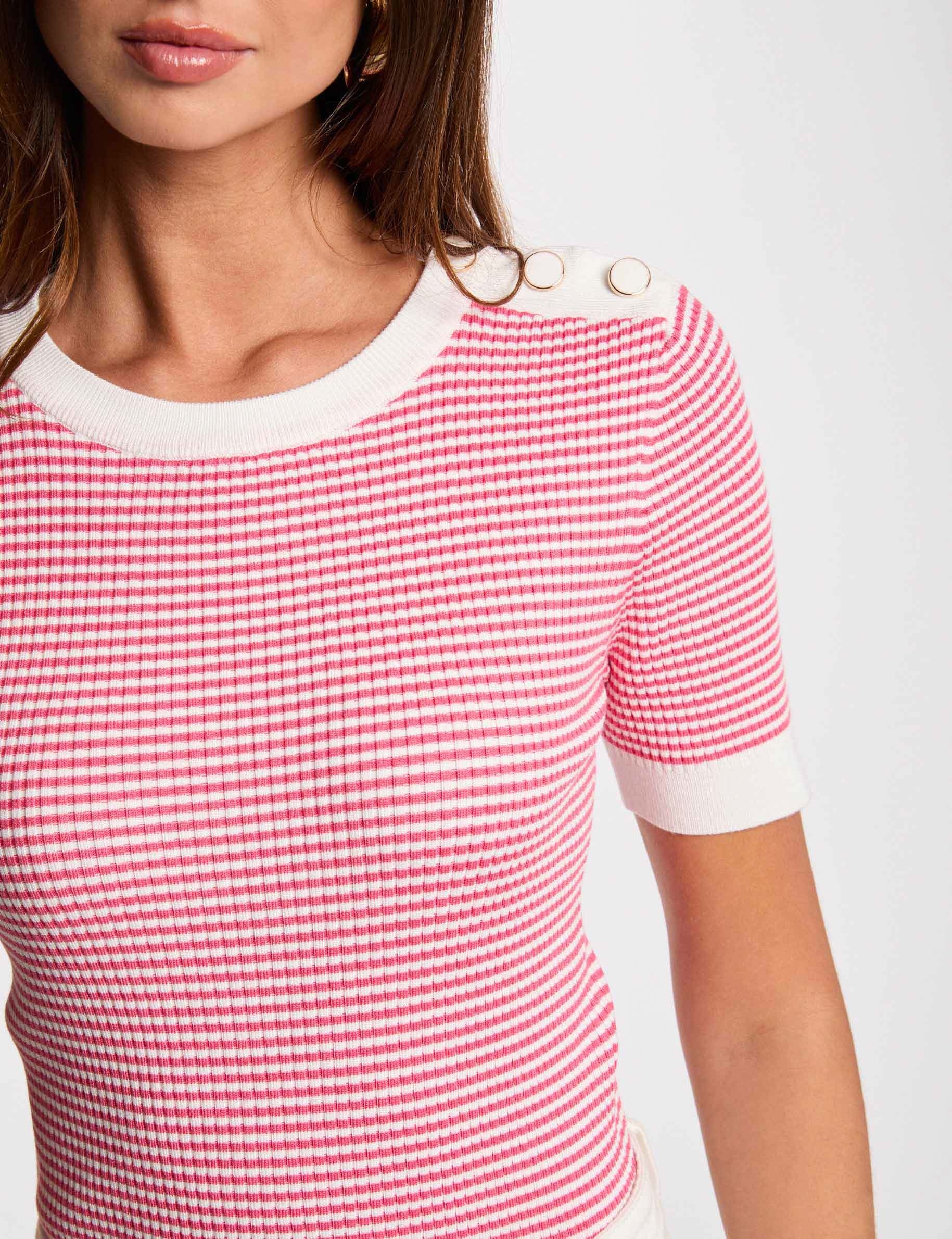 Jersey rayado cuello redondo rosado fucsia mujer