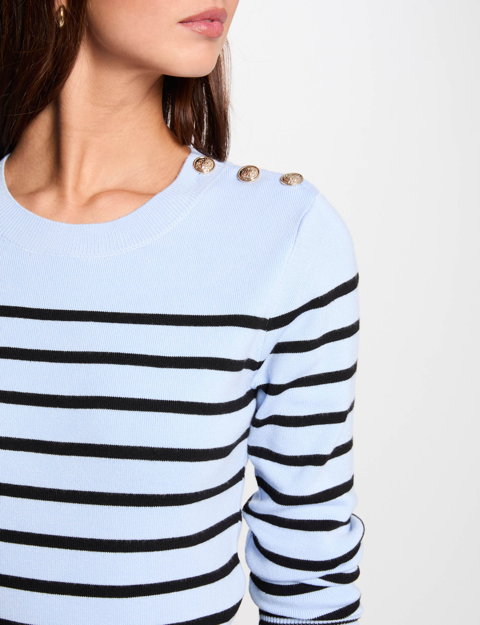 Jersey manga larga con rayas azul cielo mujer