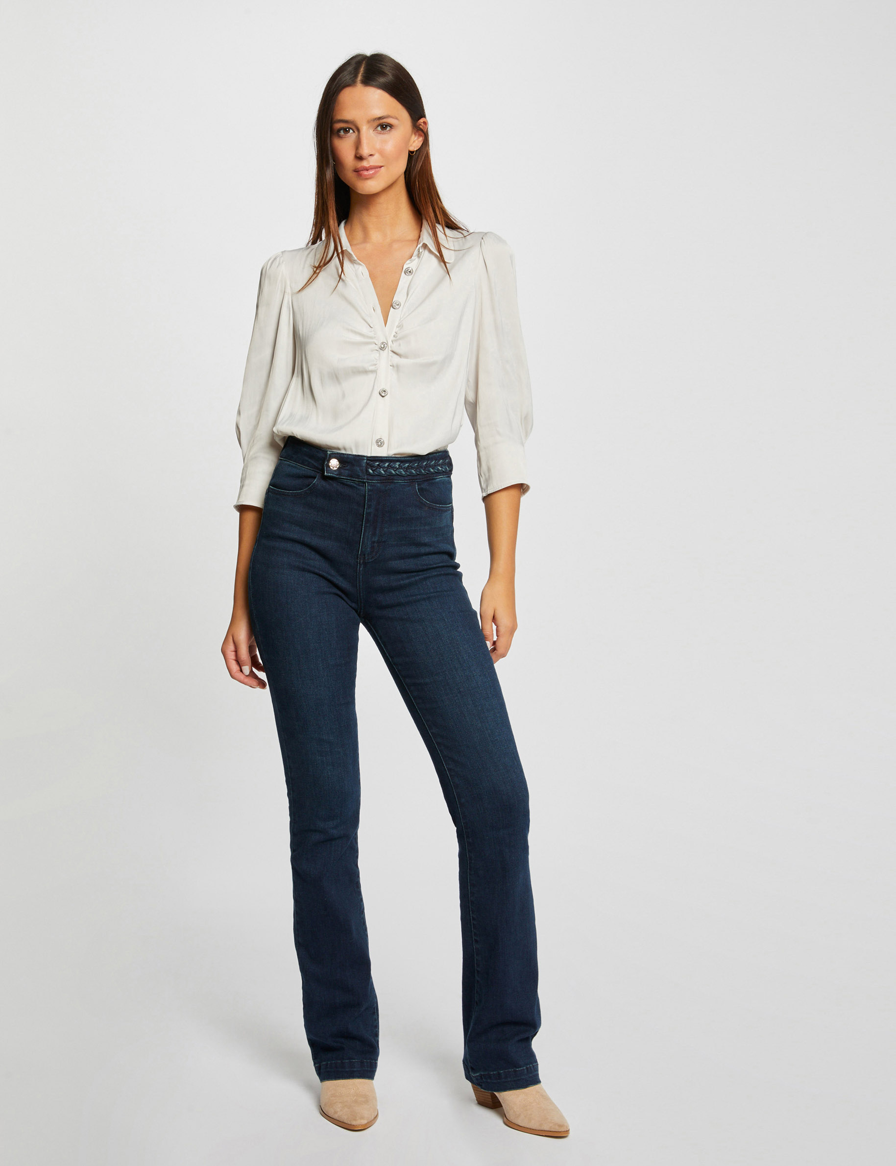 camisa manga 34 de saten crudo medio mujer Camisa manga 3/4 de satén crudo medio mujer
