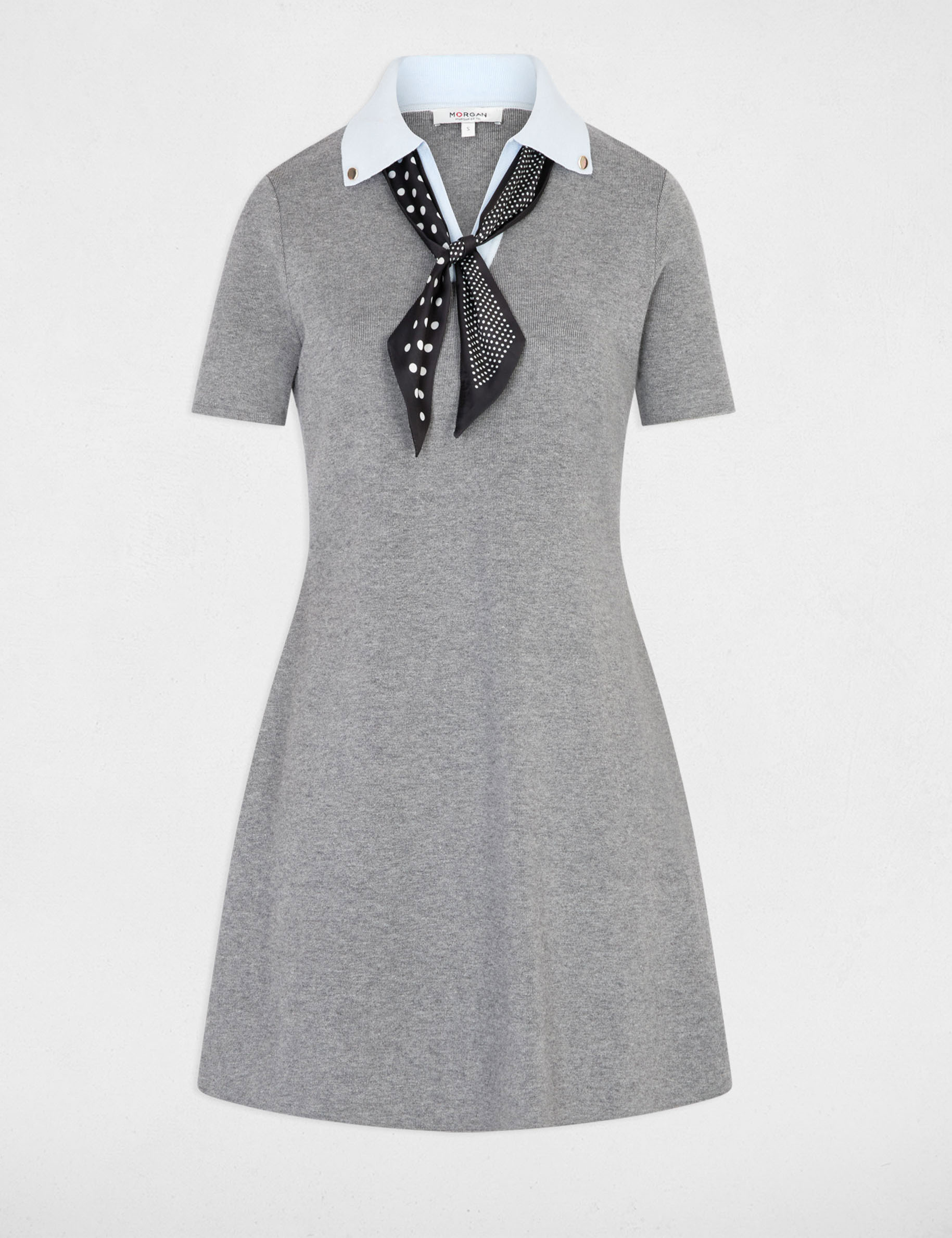 Vestido de punto con cuello vuelto gris claro mujer