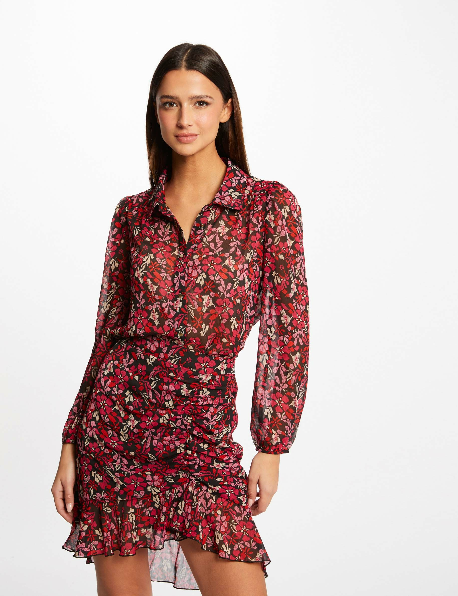 Falda recta fruncida estampada multicolor mujer Falda recta fruncida estampada multicolor mujer