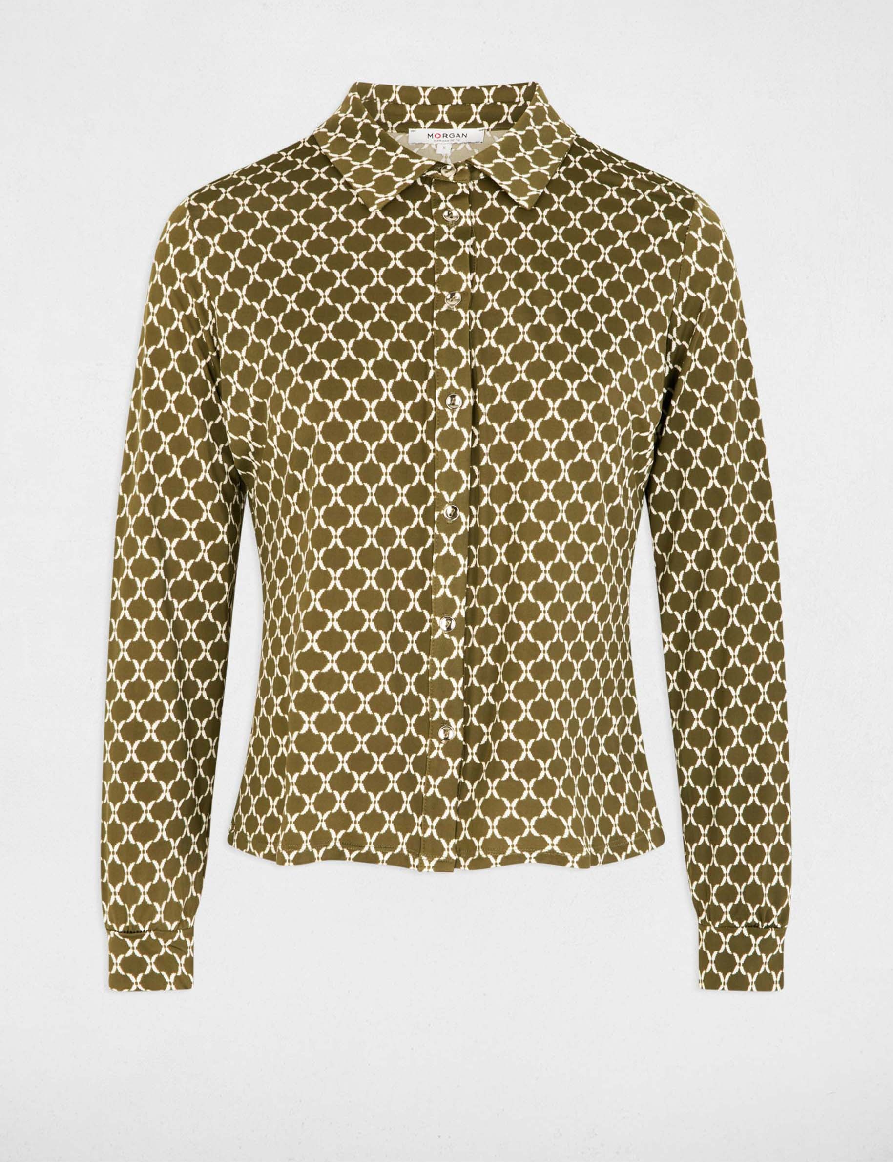 Camisa con cuello vuelto verde caqui mujer