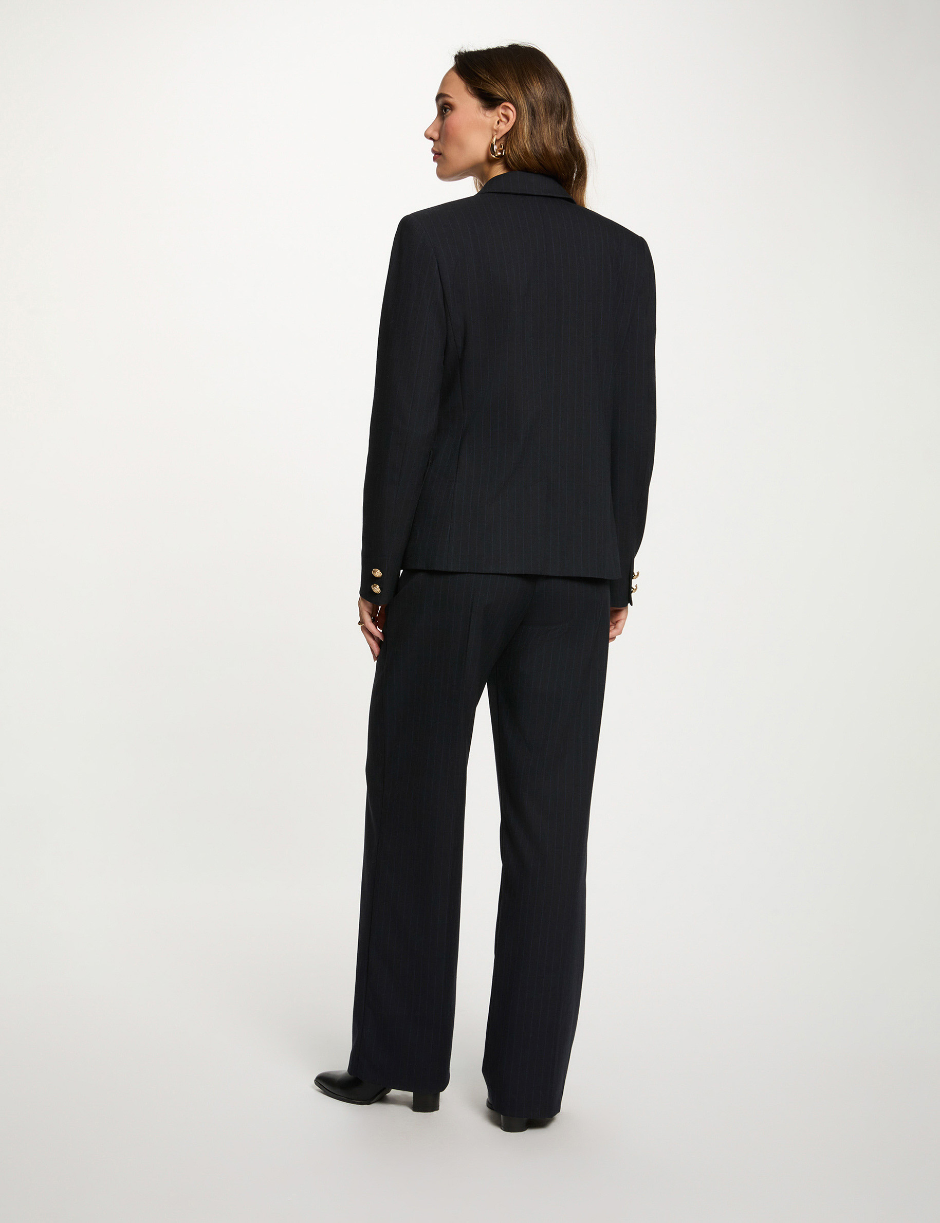 Blazer recto a rayas azul marino mujer