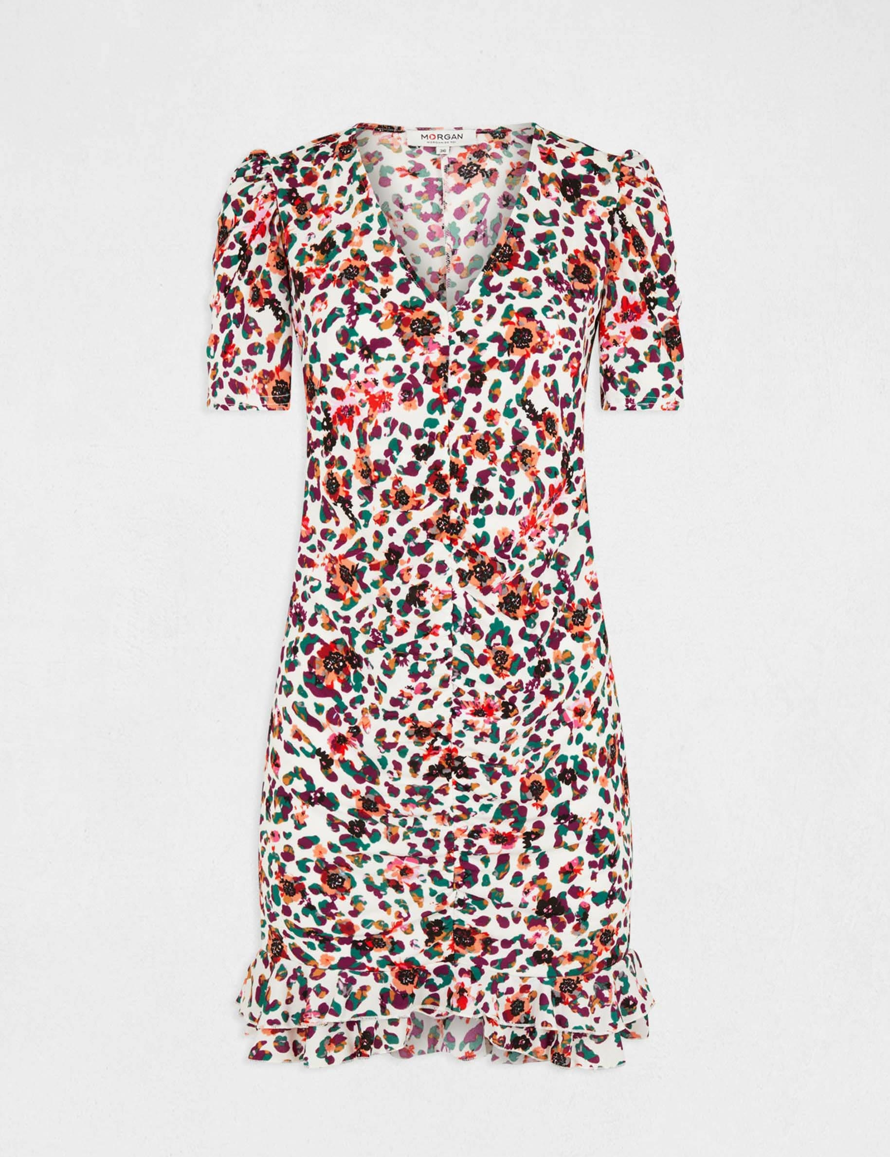 Vestido ajustado fruncido estampado multicolor mujer Vestido ajustado fruncido estampado multicolor mujer