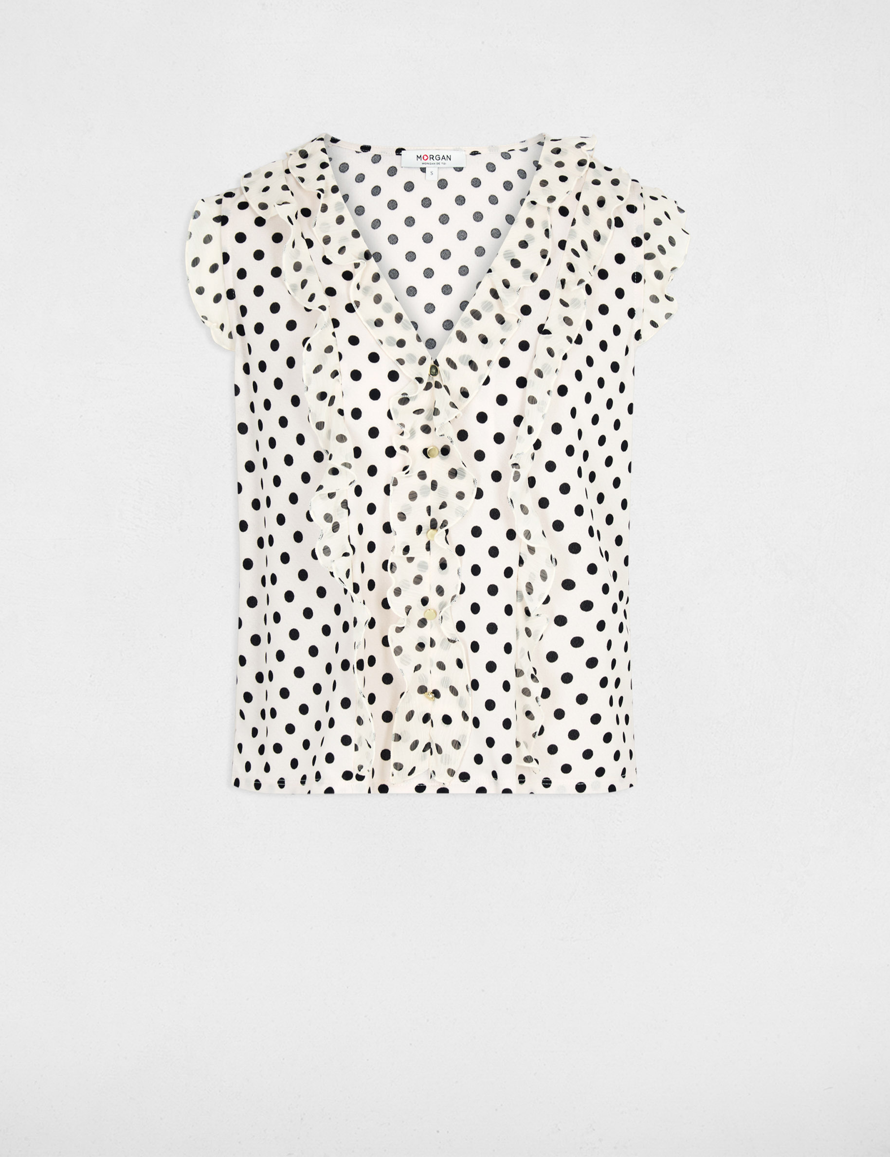 Camisa cuello v mangas cortas marfil mujer
