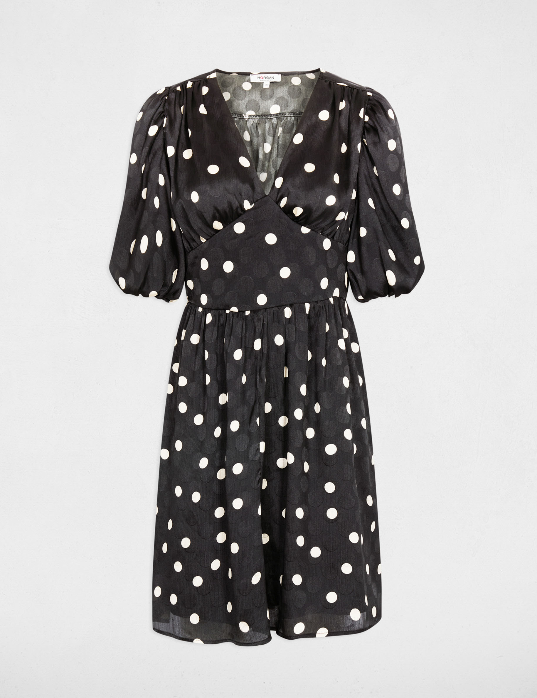 Vestido corto con mangas abullonadas negro mujer
