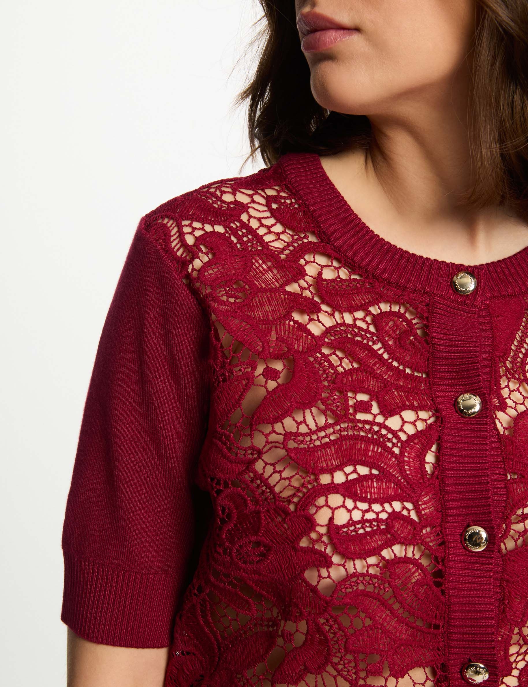 cardigan manga corta rojo oscuro mujer Cárdigan manga corta rojo oscuro mujer