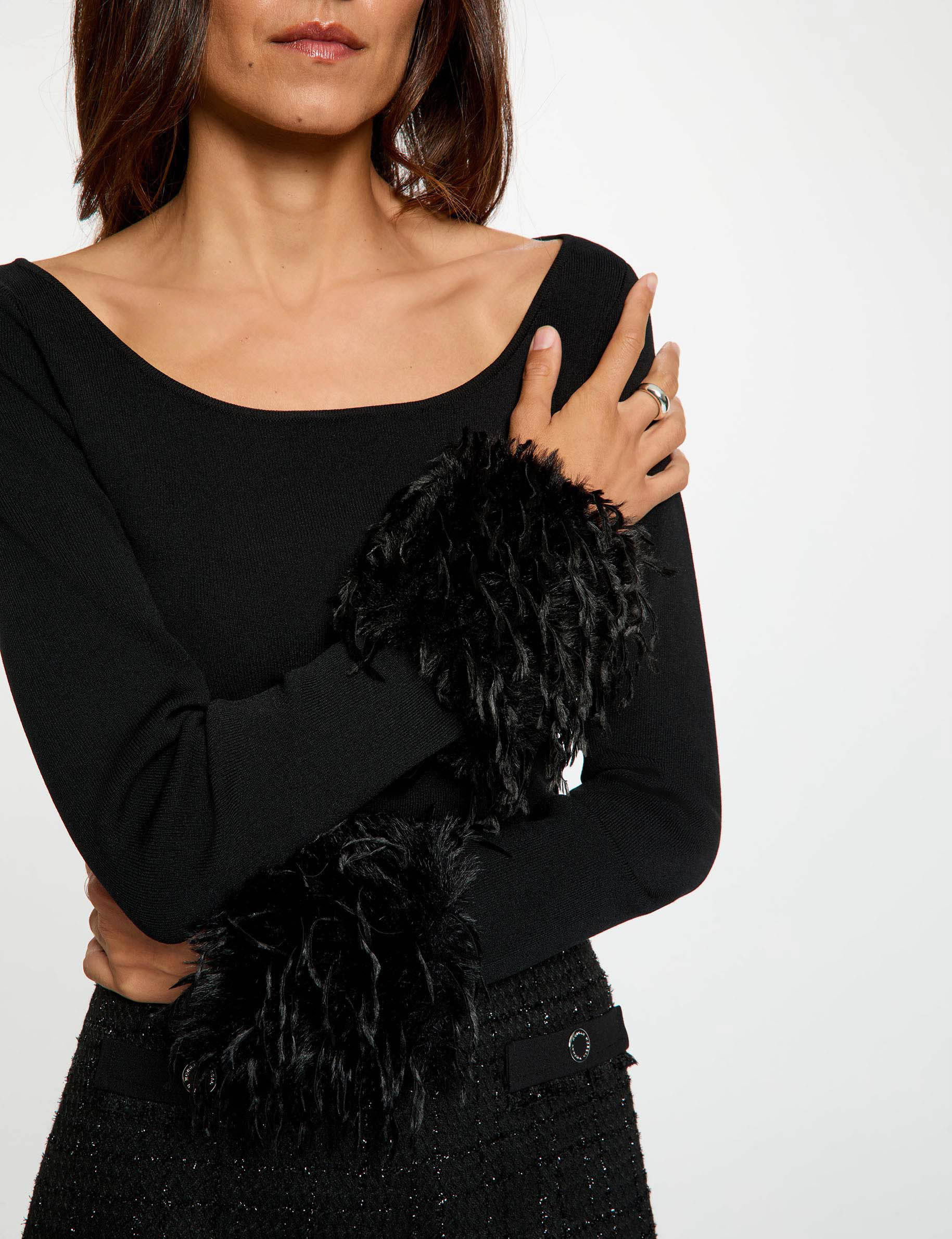 Jersey cuello u mangas largas negro mujer