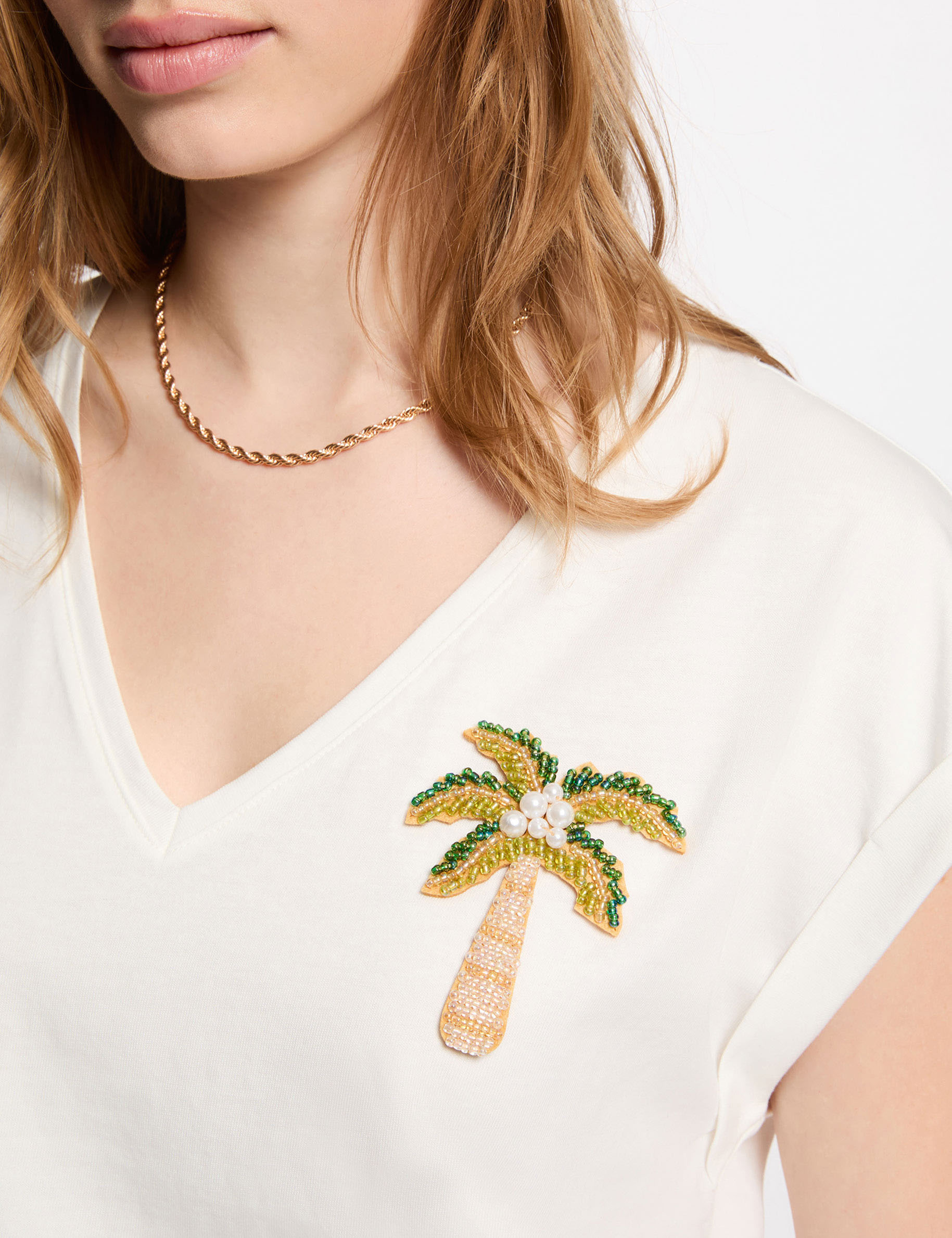 Camiseta cuello v manga corta blanco mujer