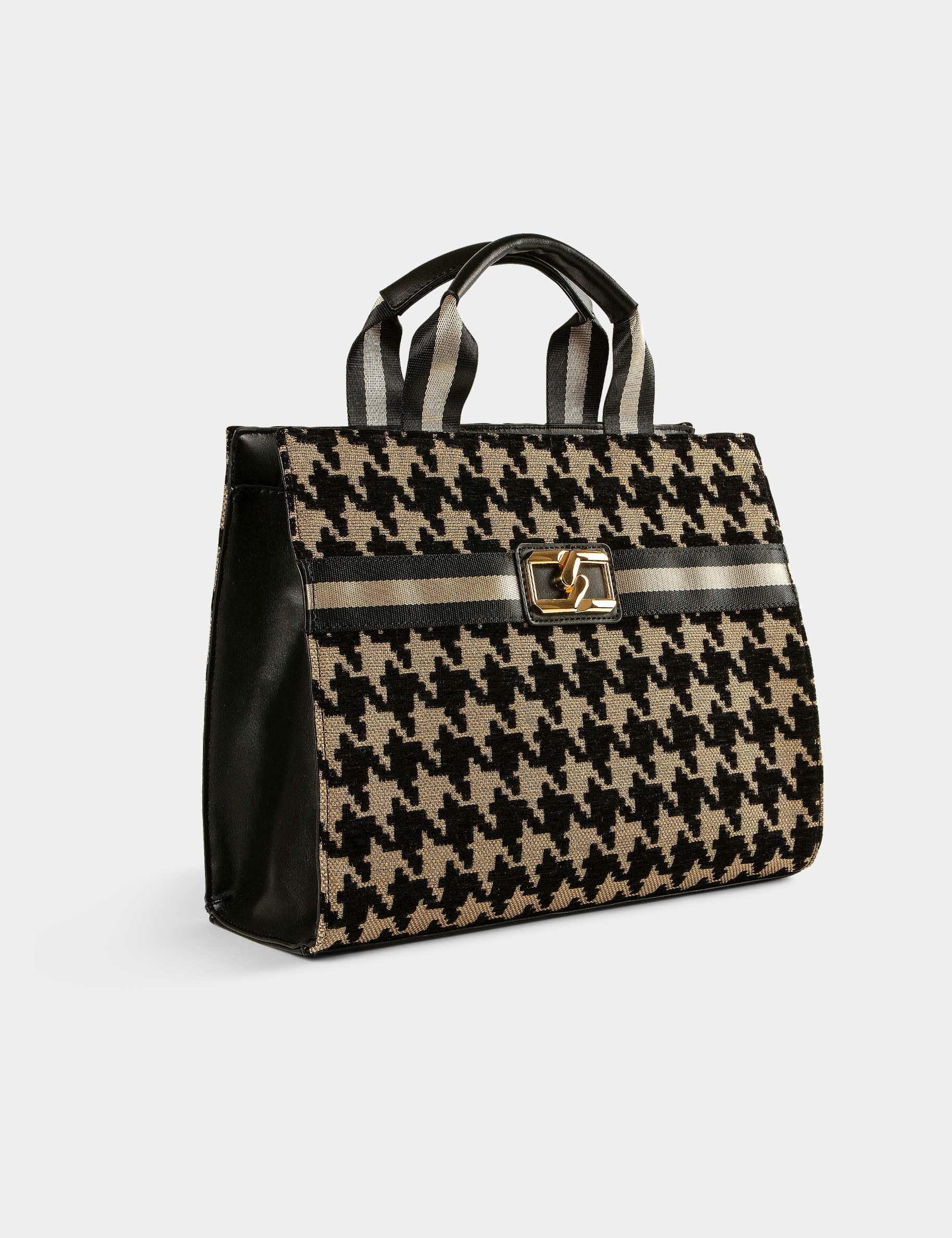 bolso shopper estampado pata de gallo marron mujer Bolso shopper estampado pata de gallo marrón mujer