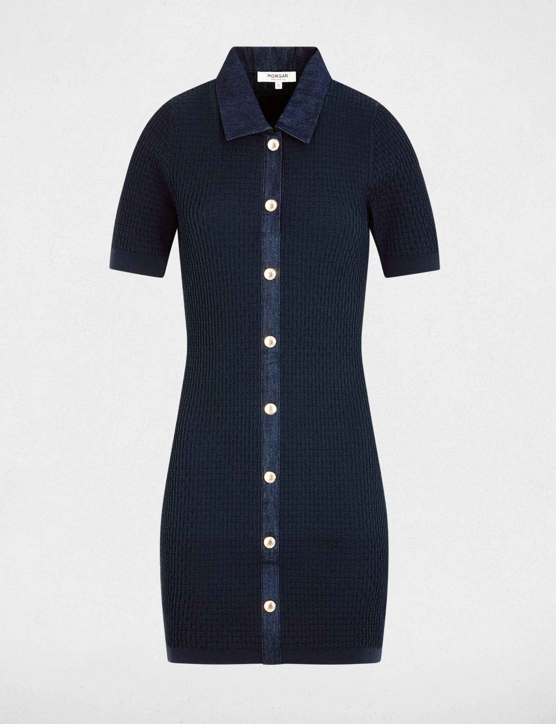 Vestido de punto corto ajustado azul marino mujer