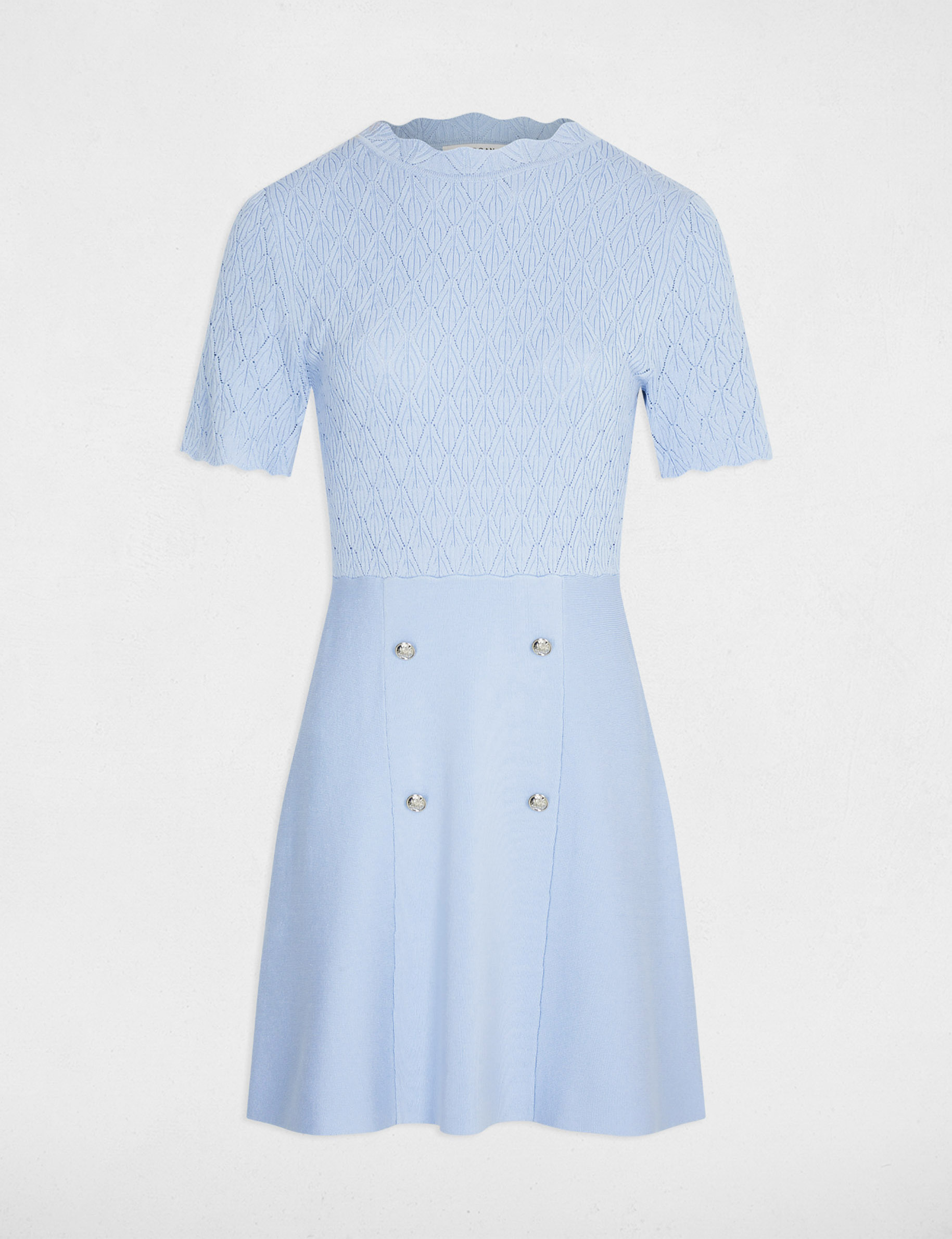Vestido de punto corto. azul cielo mujer