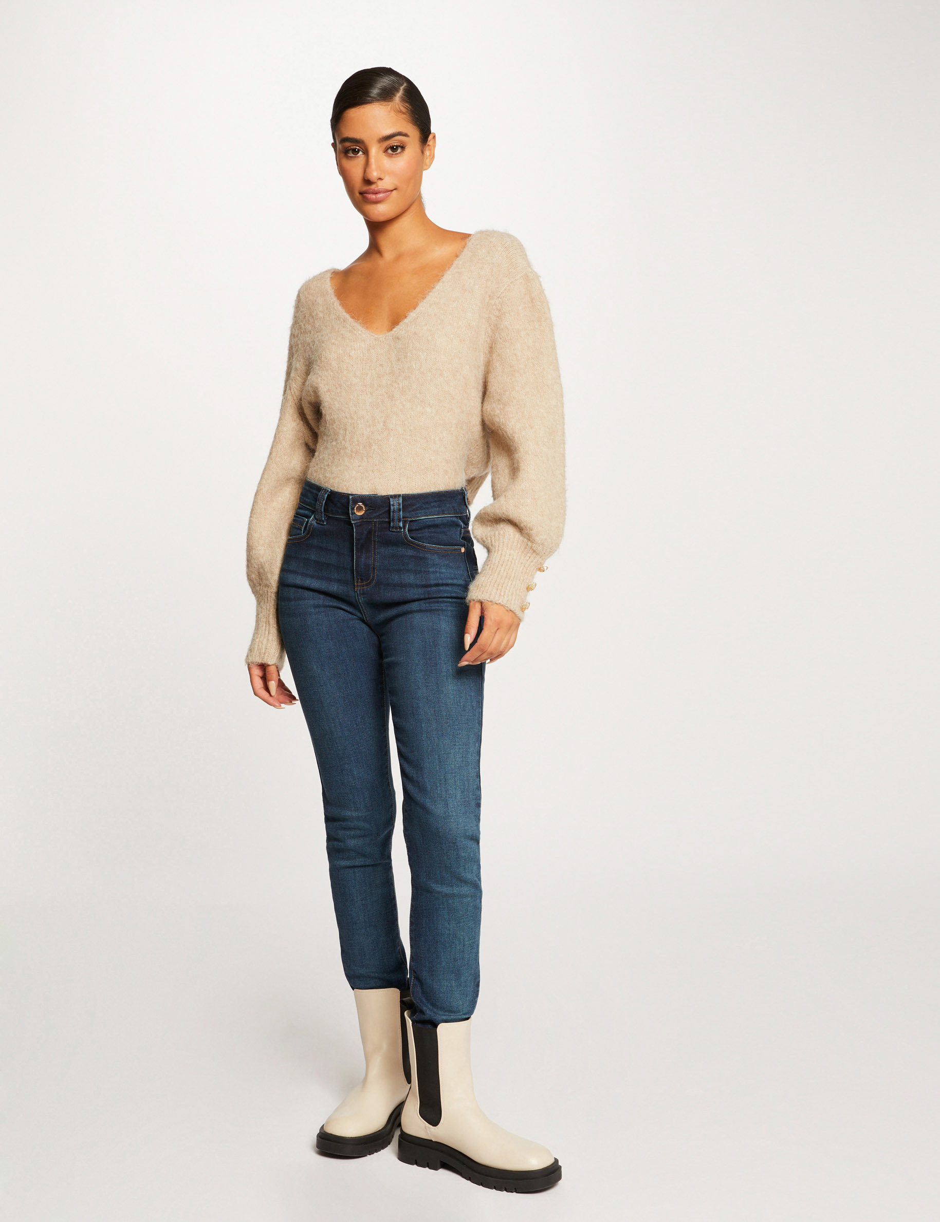 Vaquero slim talle alto vaquero stone mujer