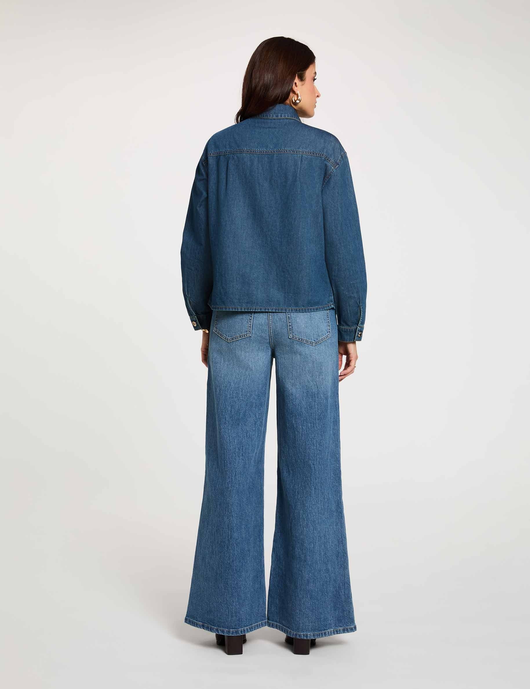 Camisa vaquera con lazada denim stone mujer