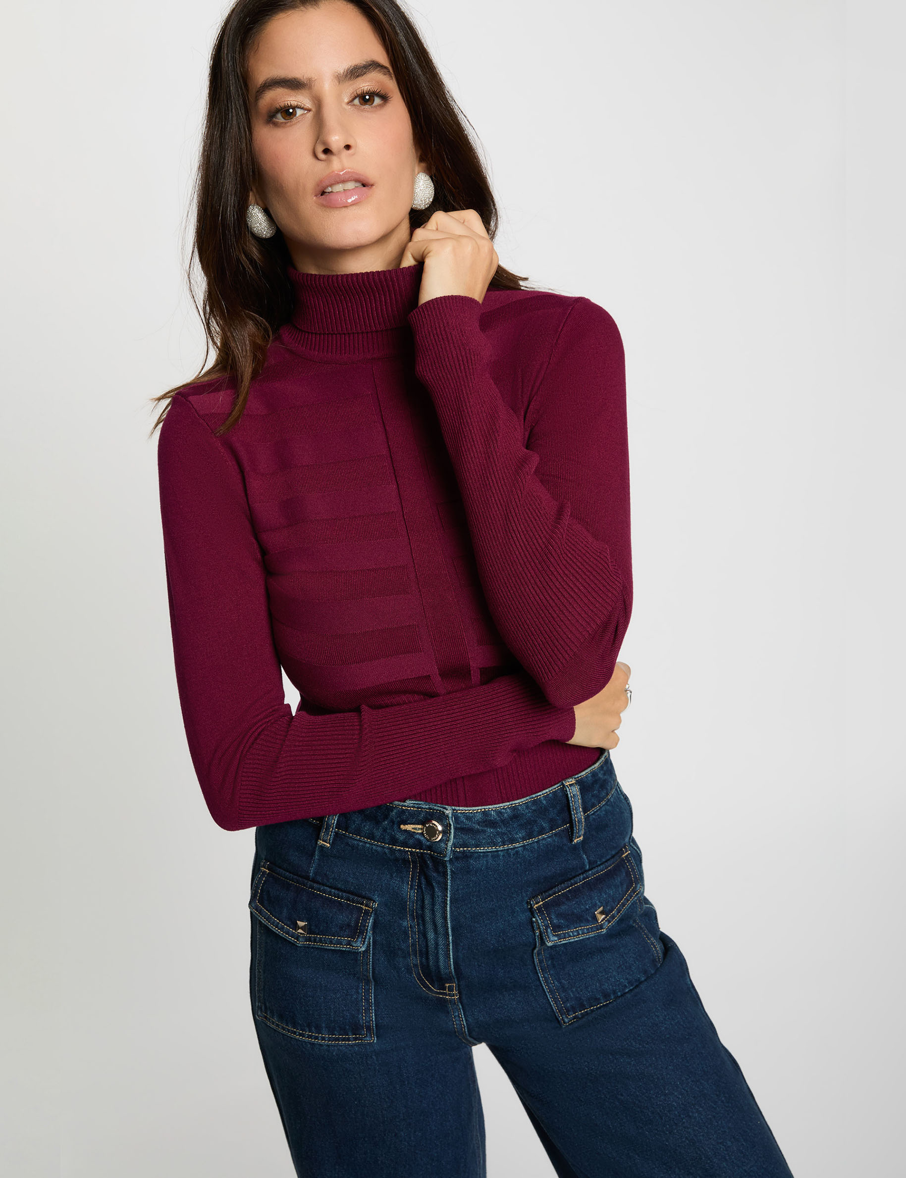 Jersey de cuello alto ajustado ciruela mujer
