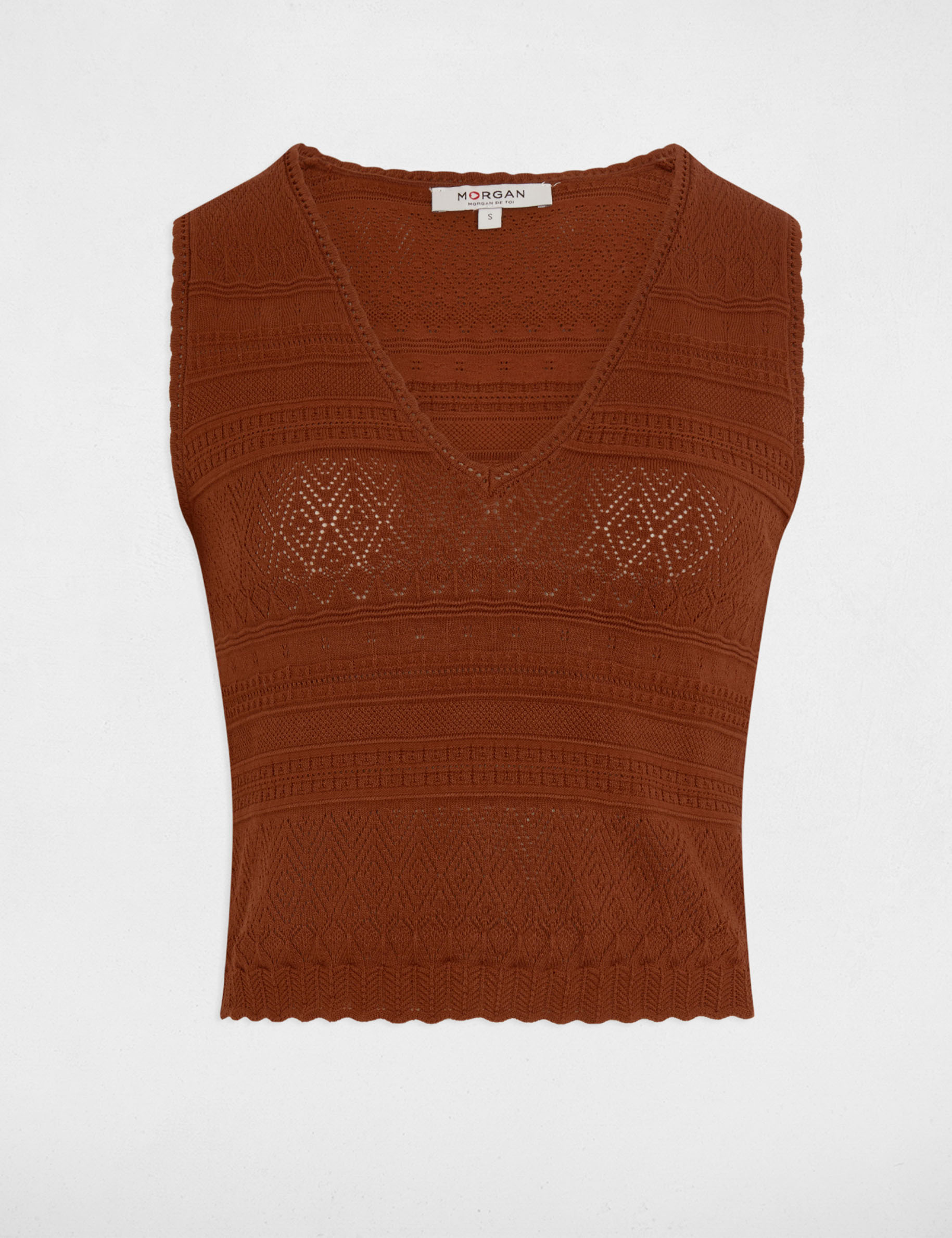 top punto escote en v marron conac mujer Top punto escote en V marrón coñac mujer