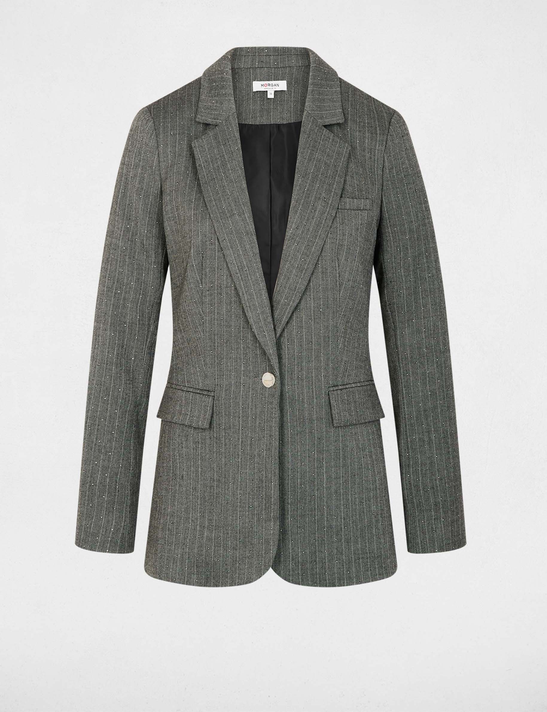 Chaqueta entallada de rayas gris moyen mujer