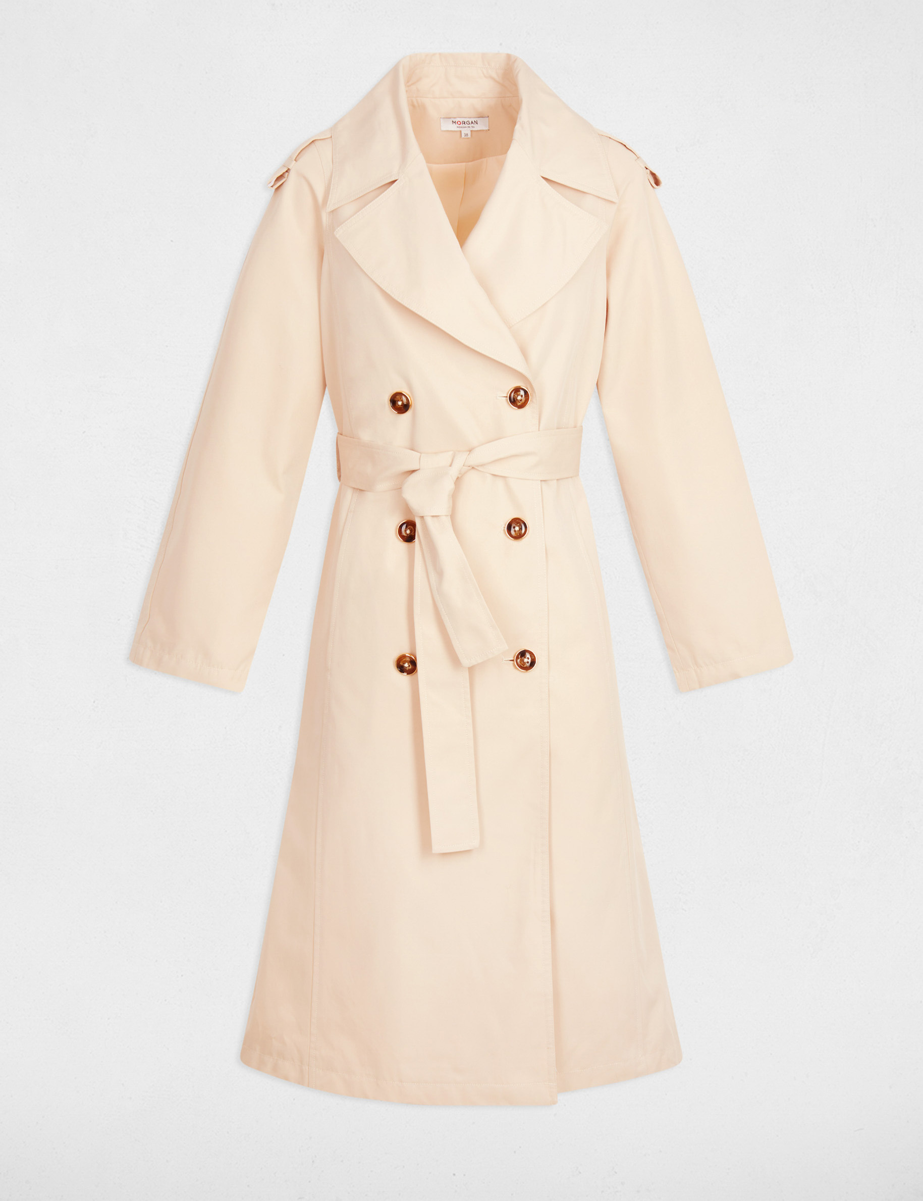 trench largo con cuello sastre arena mujer Trench largo con cuello sastre arena mujer