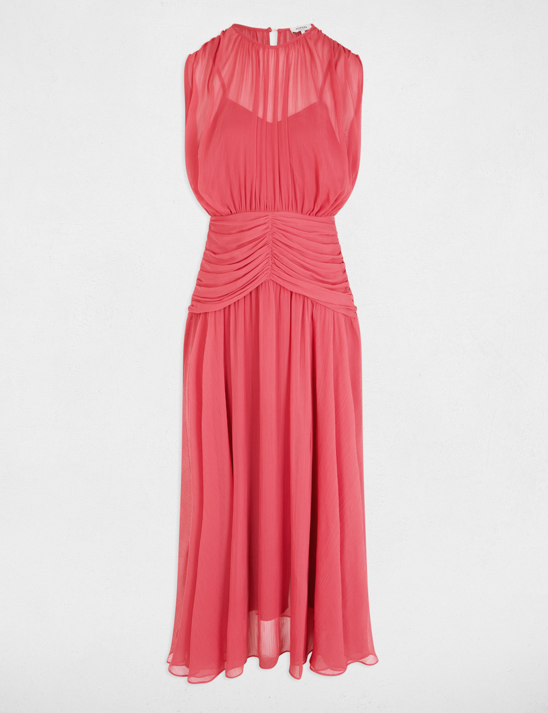 Vestido largo drapeado rosa envejecido mujer