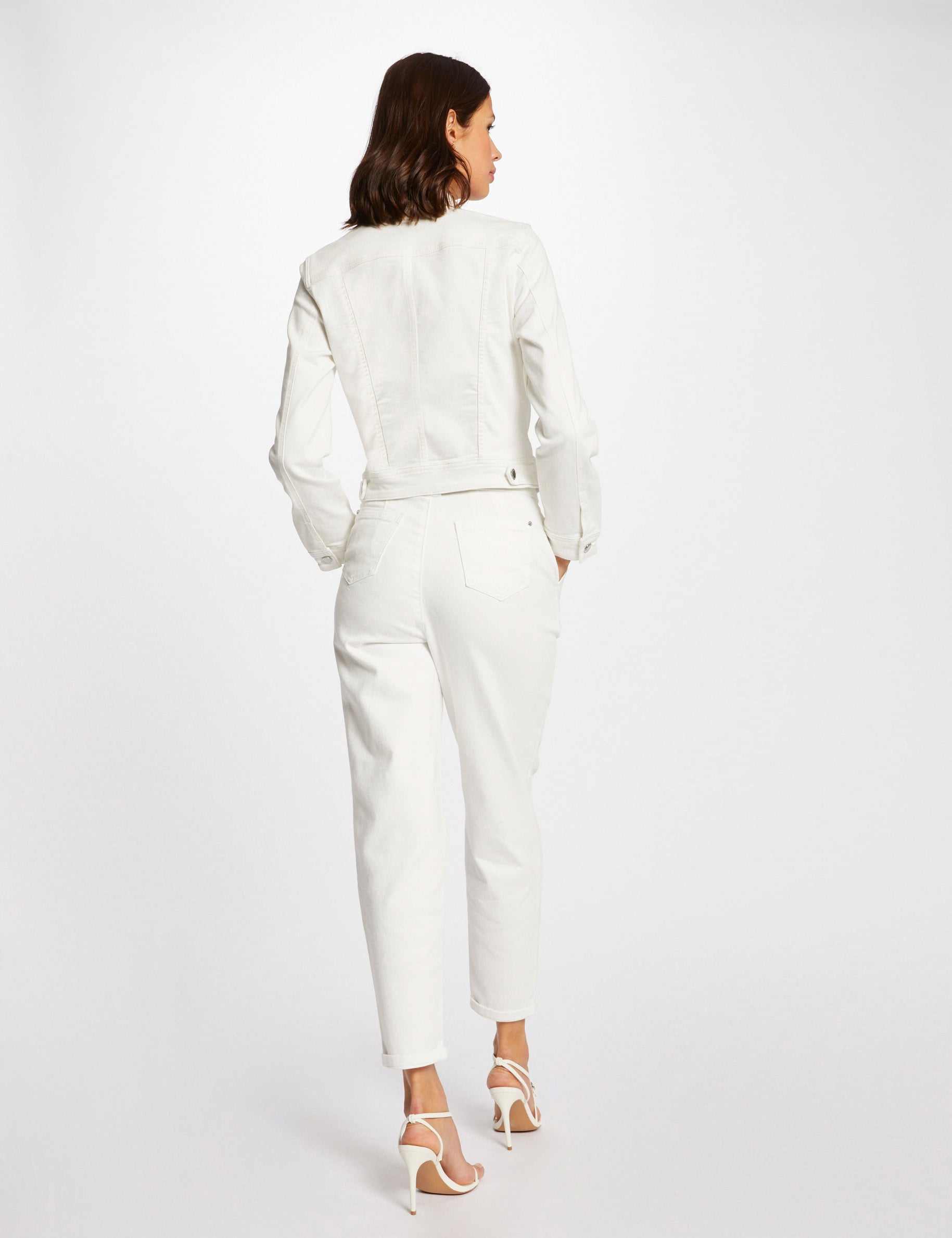 Chaqueta vaquera recta marfil mujer