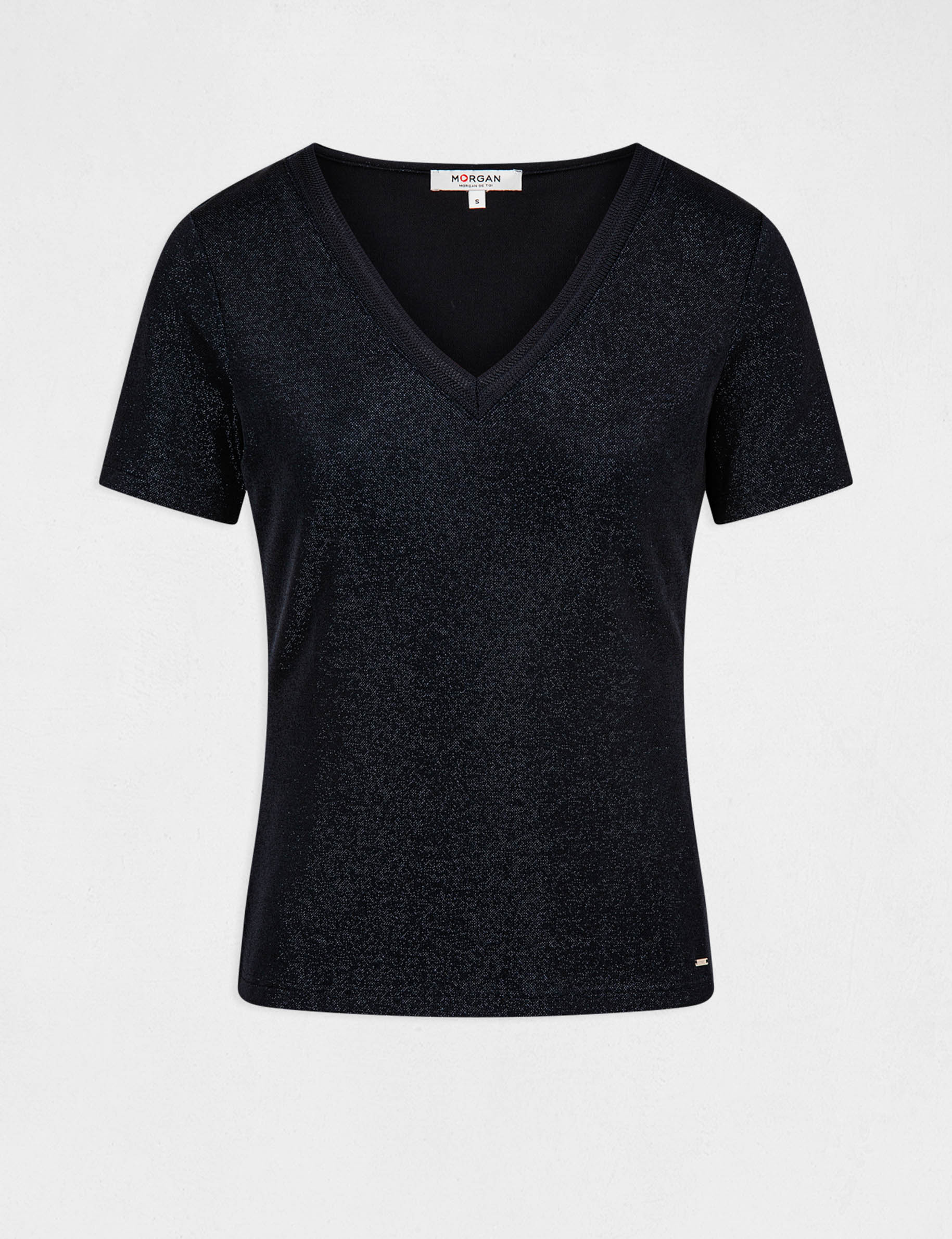 camiseta manga corta con escote en v azul marino mujer Camiseta manga corta con escote en V azul marino mujer