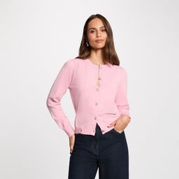 C&aacute;rdigan de punto con cuello redondo rosa pastel mujer