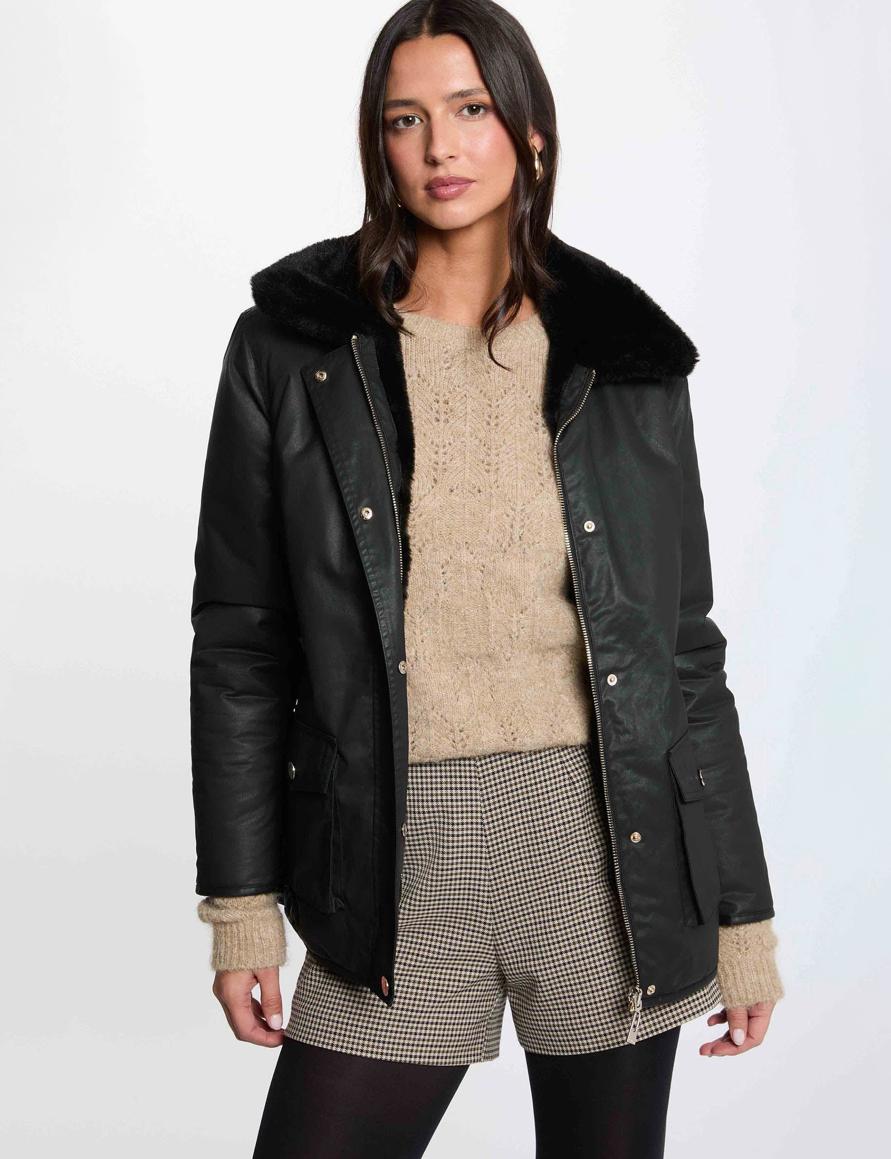 Parka reversible con revestimiento negro mujer