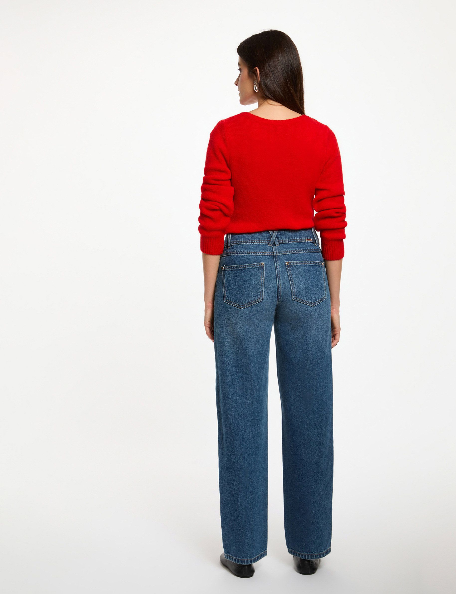 Jersey corto con cuello en v rojo mujer