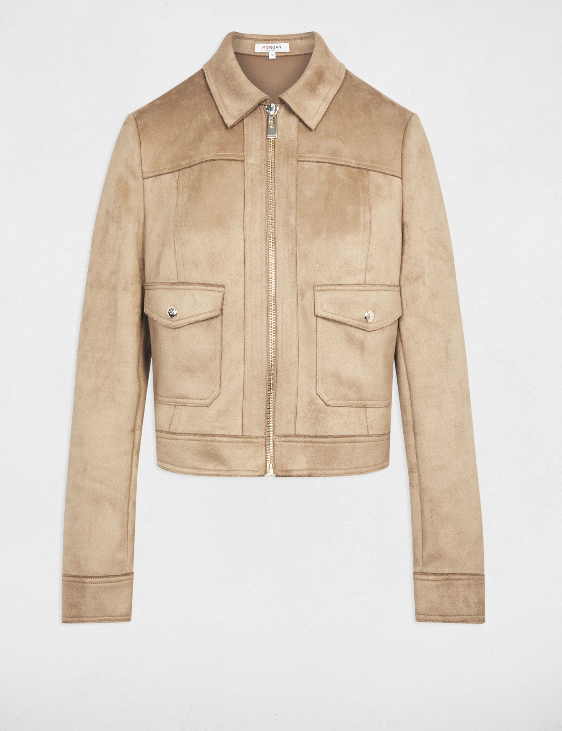 Chaqueta de ante con cremallera topo mujer