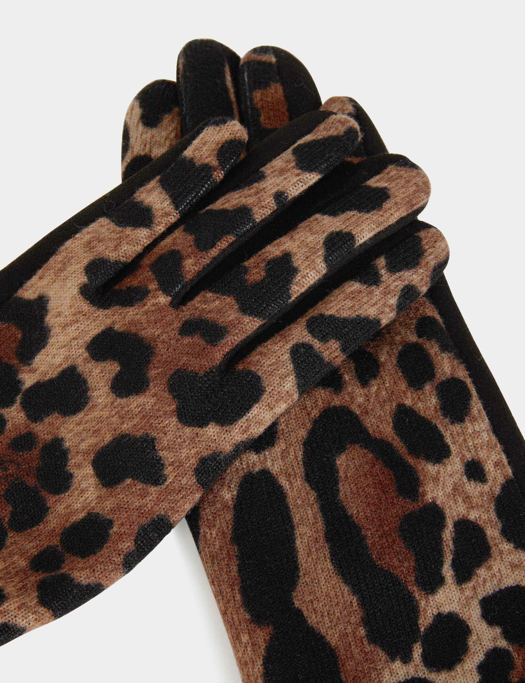 Guantes estampado de leopardo negro mujer