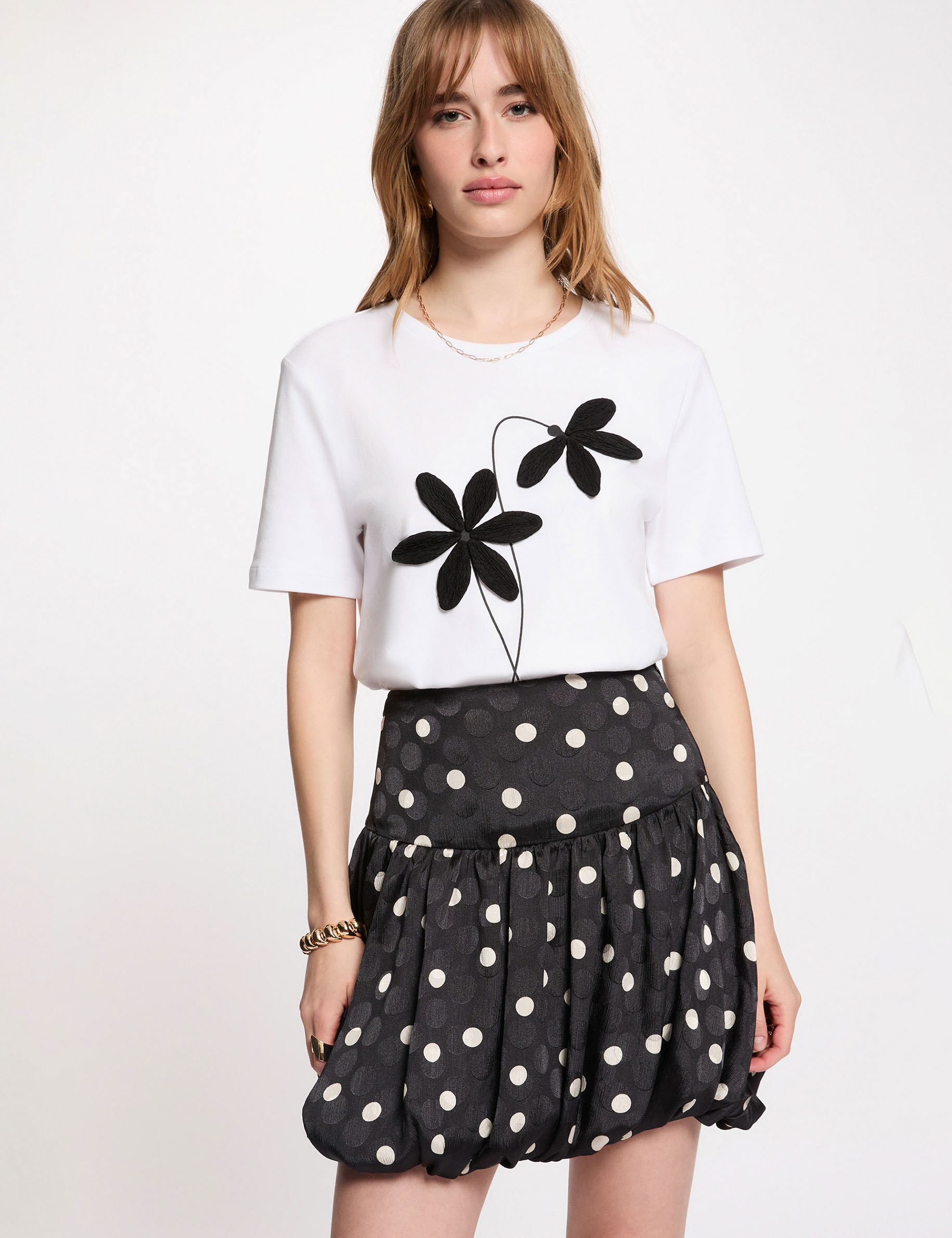 Falda globo estampada negro mujer