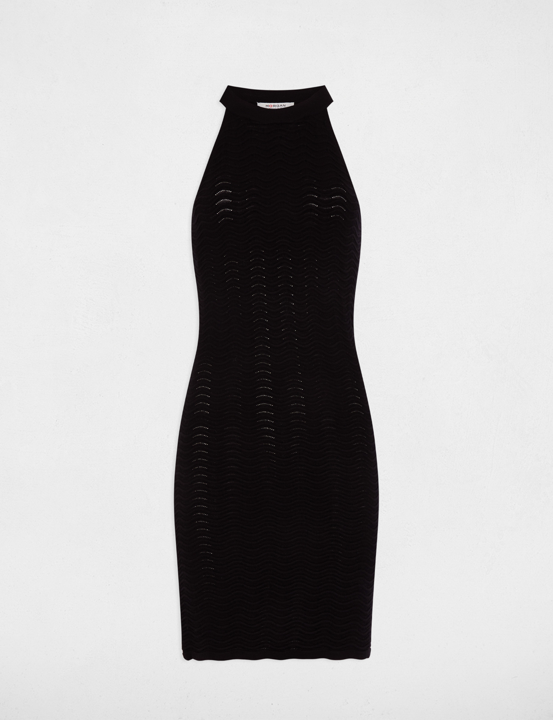 Vestido punto corto ajustado negro mujer