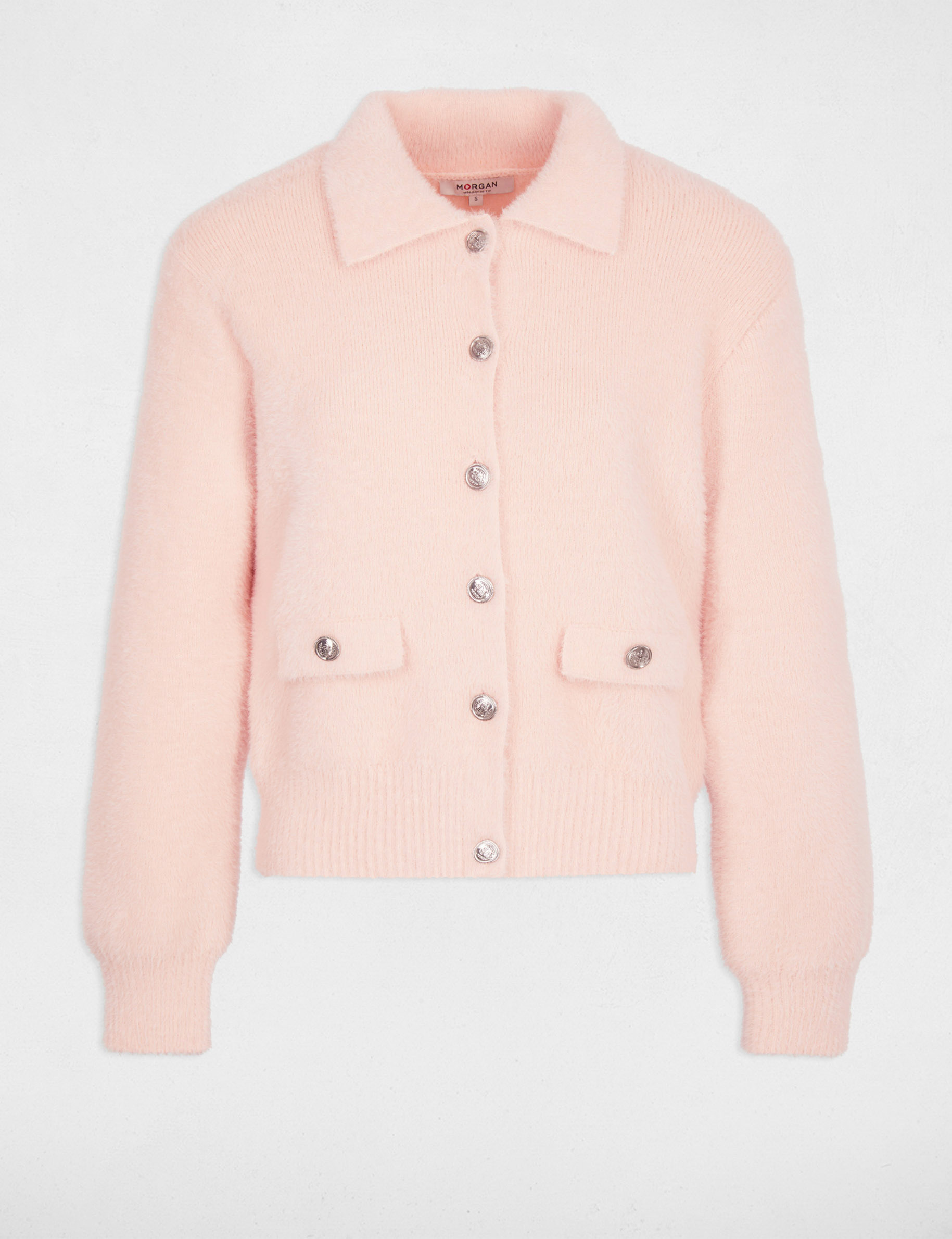 C&aacute;rdigan con cuello de solapa rosa claro mujer