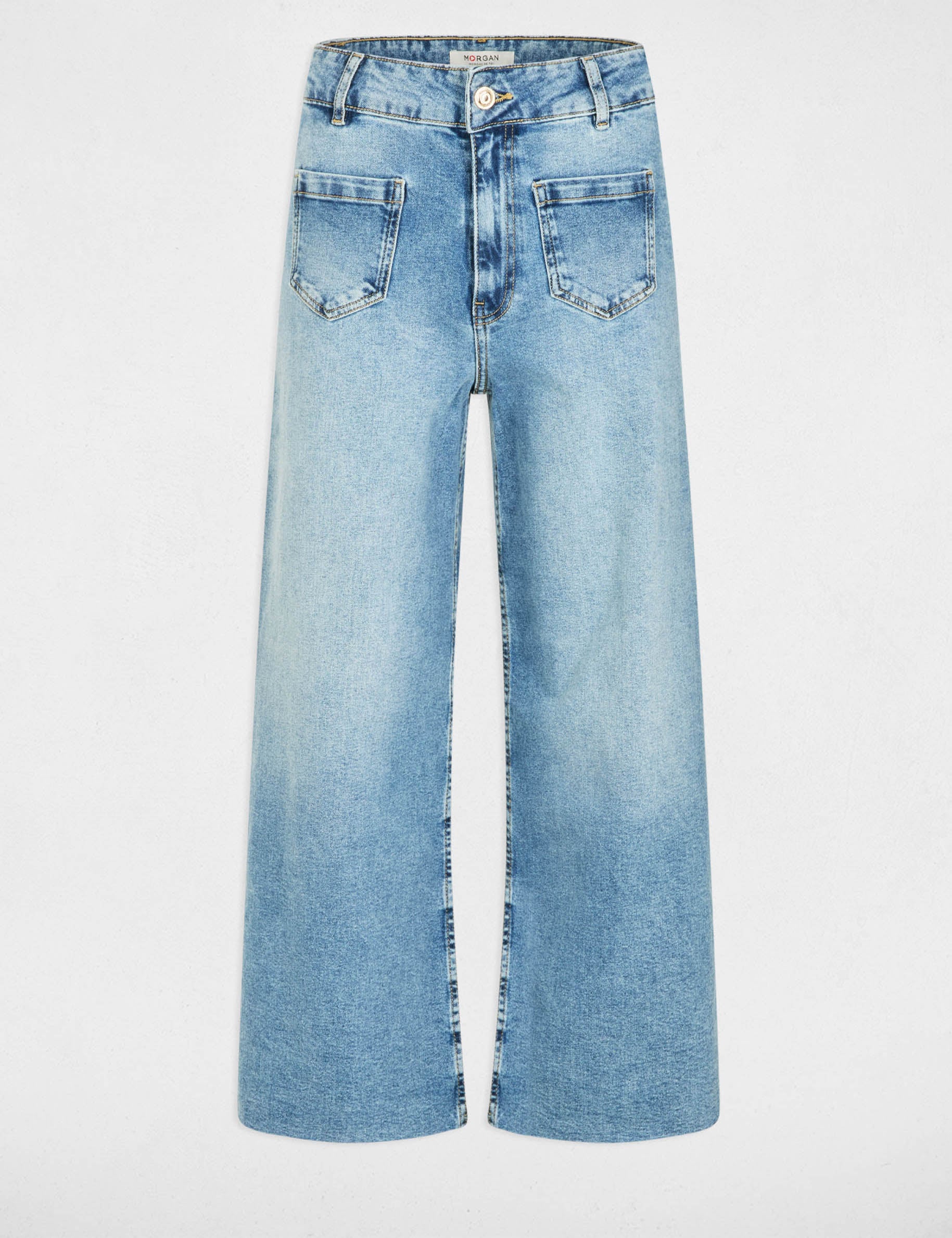 Vaquero ancho de tiro alto denim doble stone mujer
