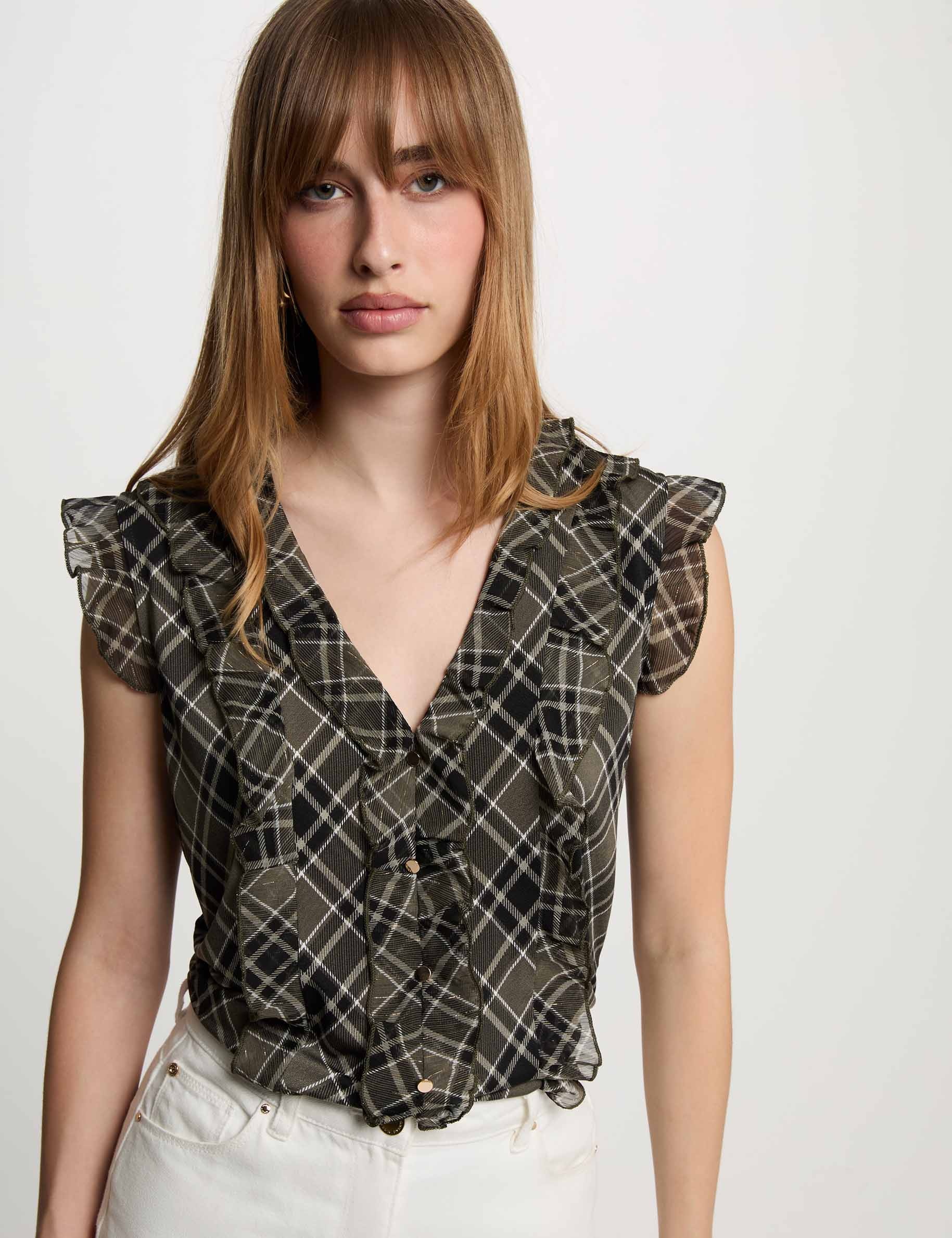 Camisa sin mangas de cuadros multicolor mujer