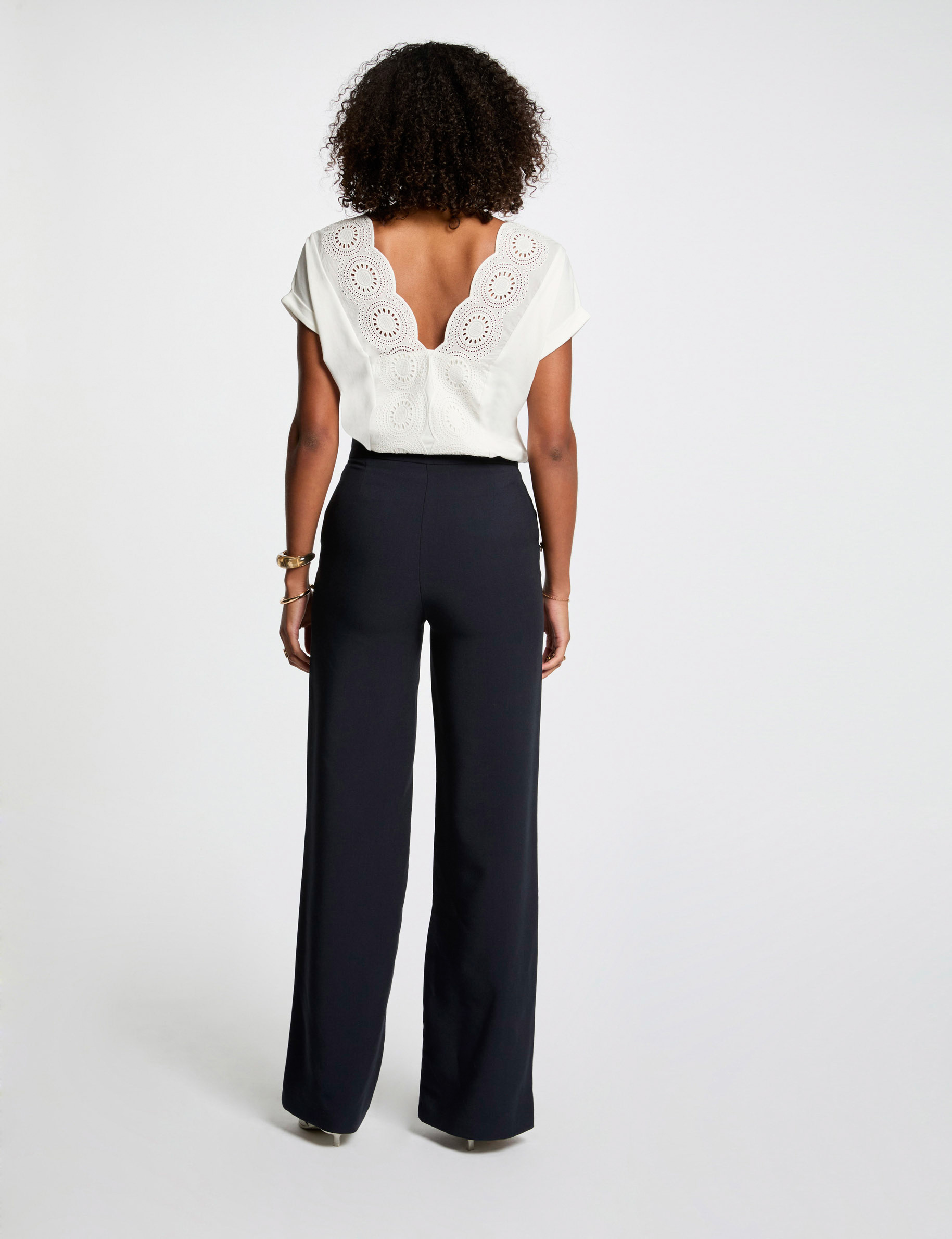 pantalon pernera ancha azul marino mujer Pantalón pernera ancha azul marino mujer